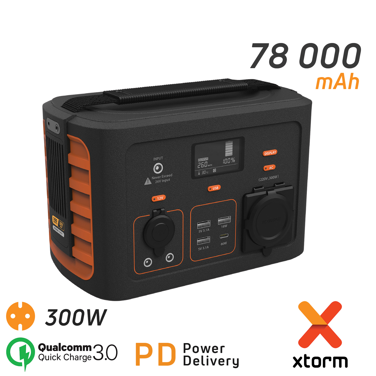 xtorm Portable Power Station 300 - Centrale électrique portable - 300 Watt  - 1 x batterie - Lithium Ion - 78000 mAh - 281 Wh - connecteurs de sortie :  8 - Prise, multiprise et accessoires électriques - Achat & prix