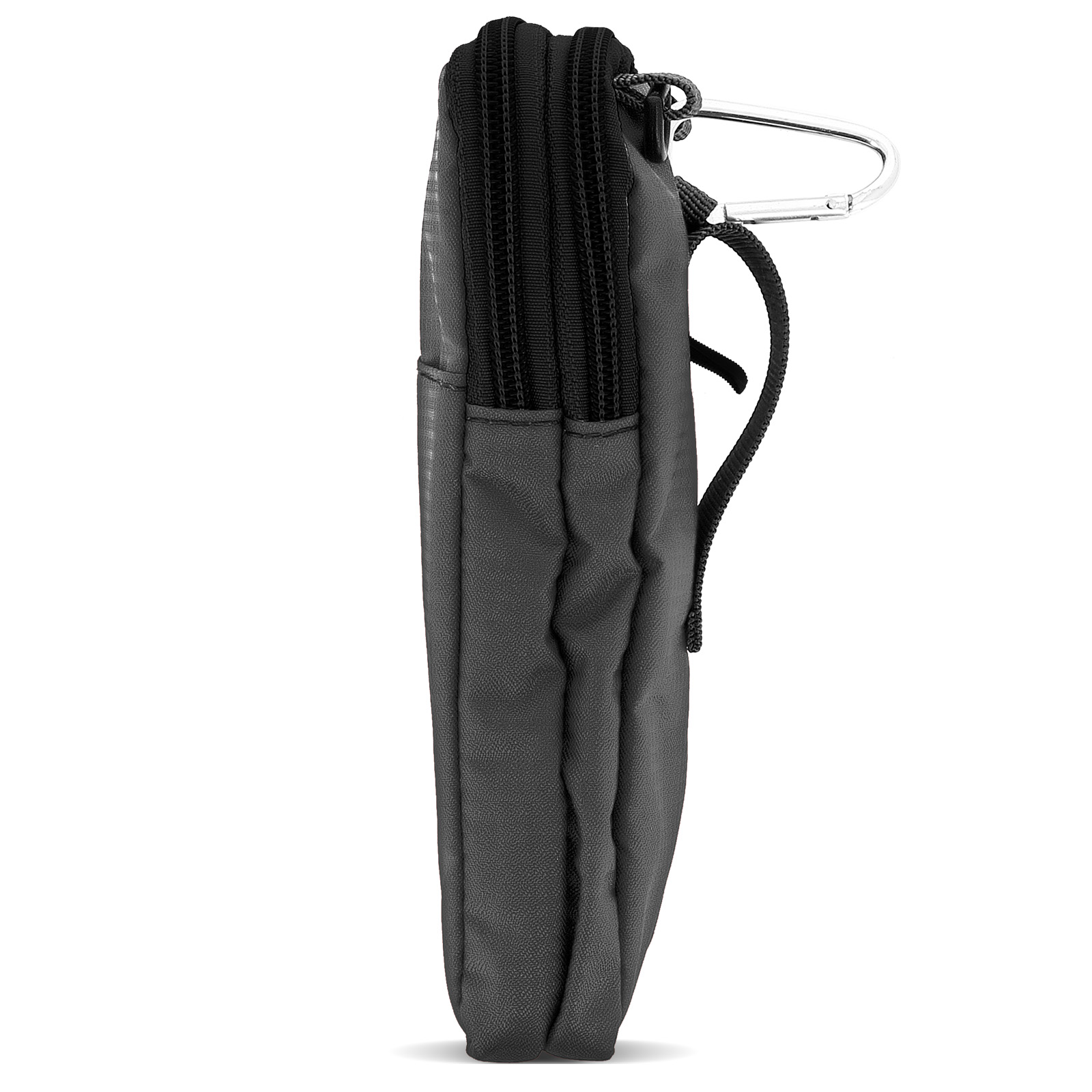 Pochette ceinture double poche zippée avec mousqueton + Lanière - Gris -  Français