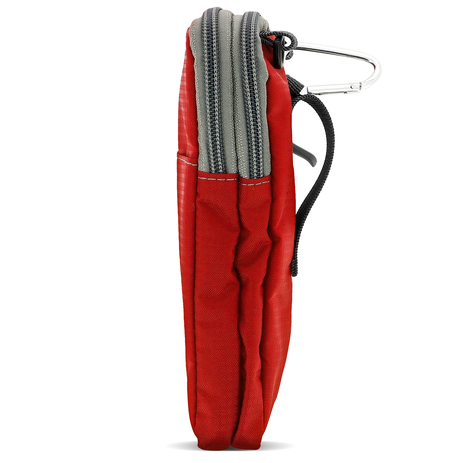 Pochette ceinture double poche zippée avec mousqueton + Lanière - Rouge -  Français
