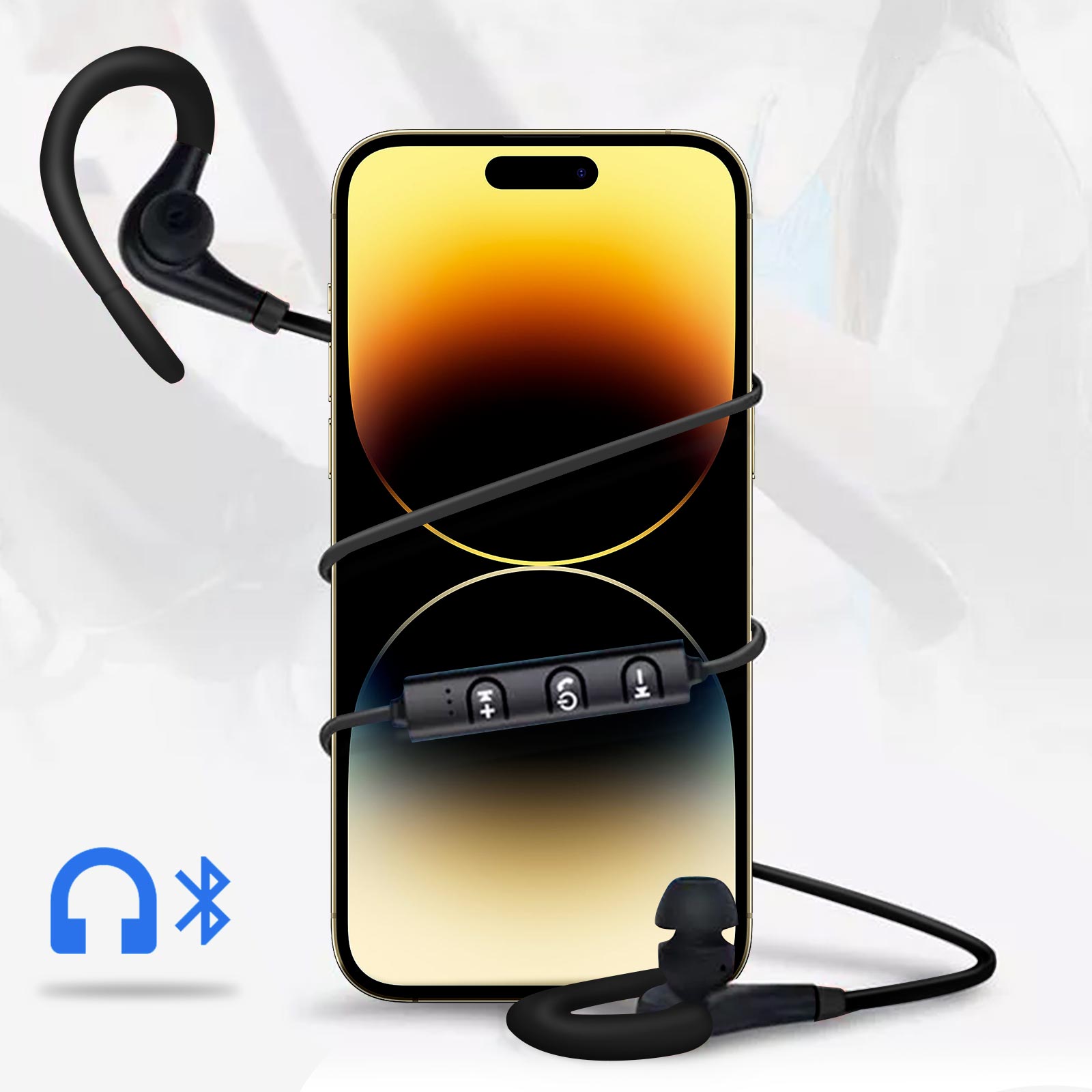 Écouteurs sport Bluetooth stéréo - Contours d'oreilles silicone ultra  confort + Pochette de rangement - Noir