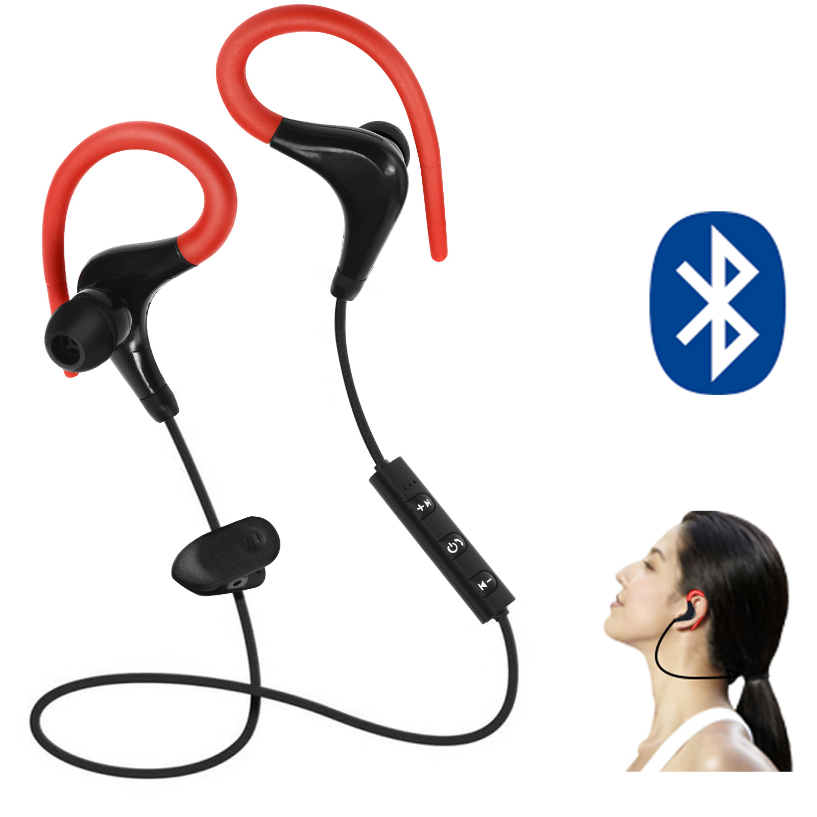 Auriculares estéreo Bluetooth para Deporte - Aletas de sujeción + Funda de  transporte - Rojo - Spain