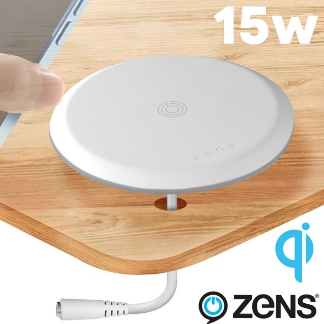 Chargeur Sans Fil QI 15W Ultra Slim 5mm, Zens Puk'n Play Blanc Français
