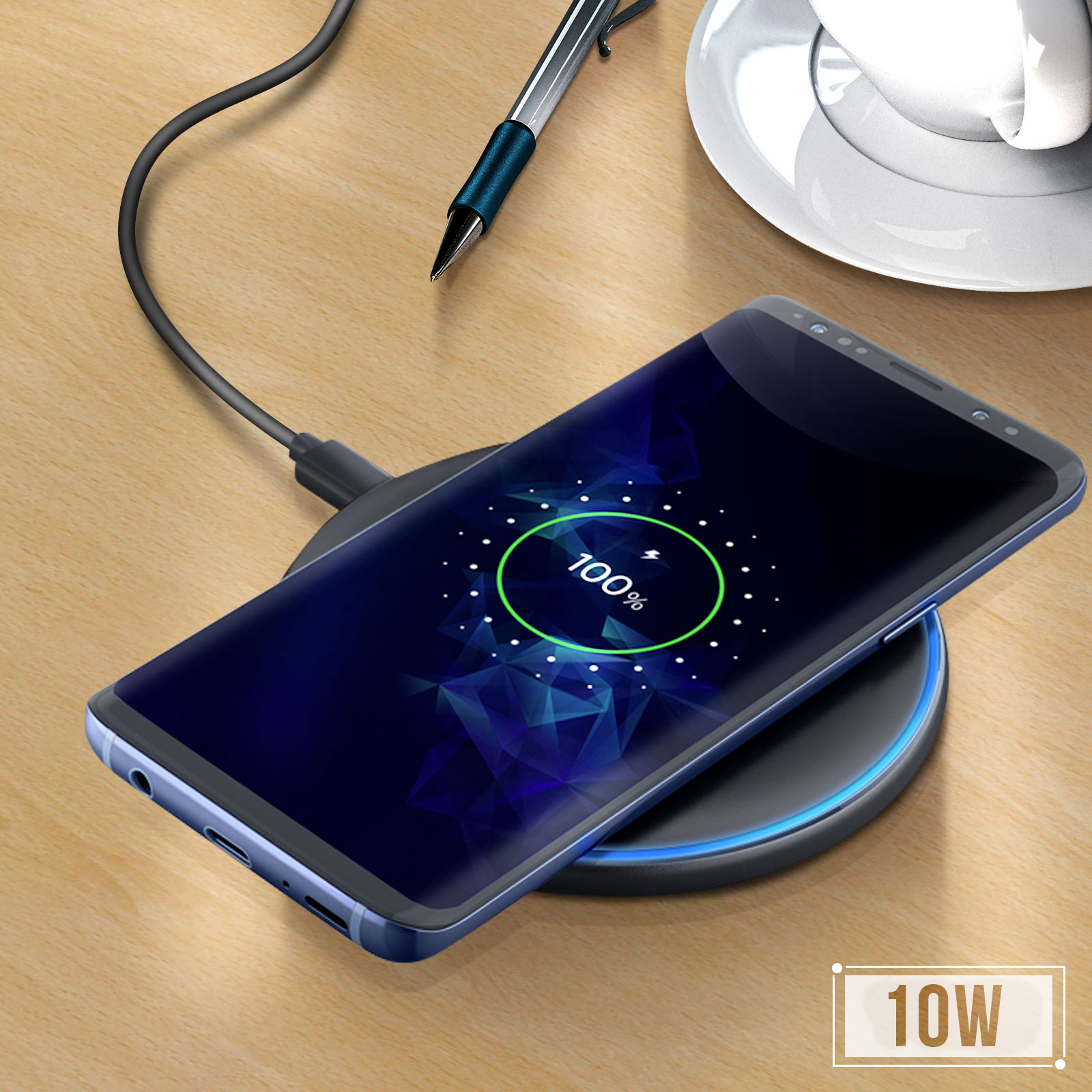 Chargeur induction sans-fil 10W Smartphone, Design Rond avec LED lumineux,  iHower - Noir