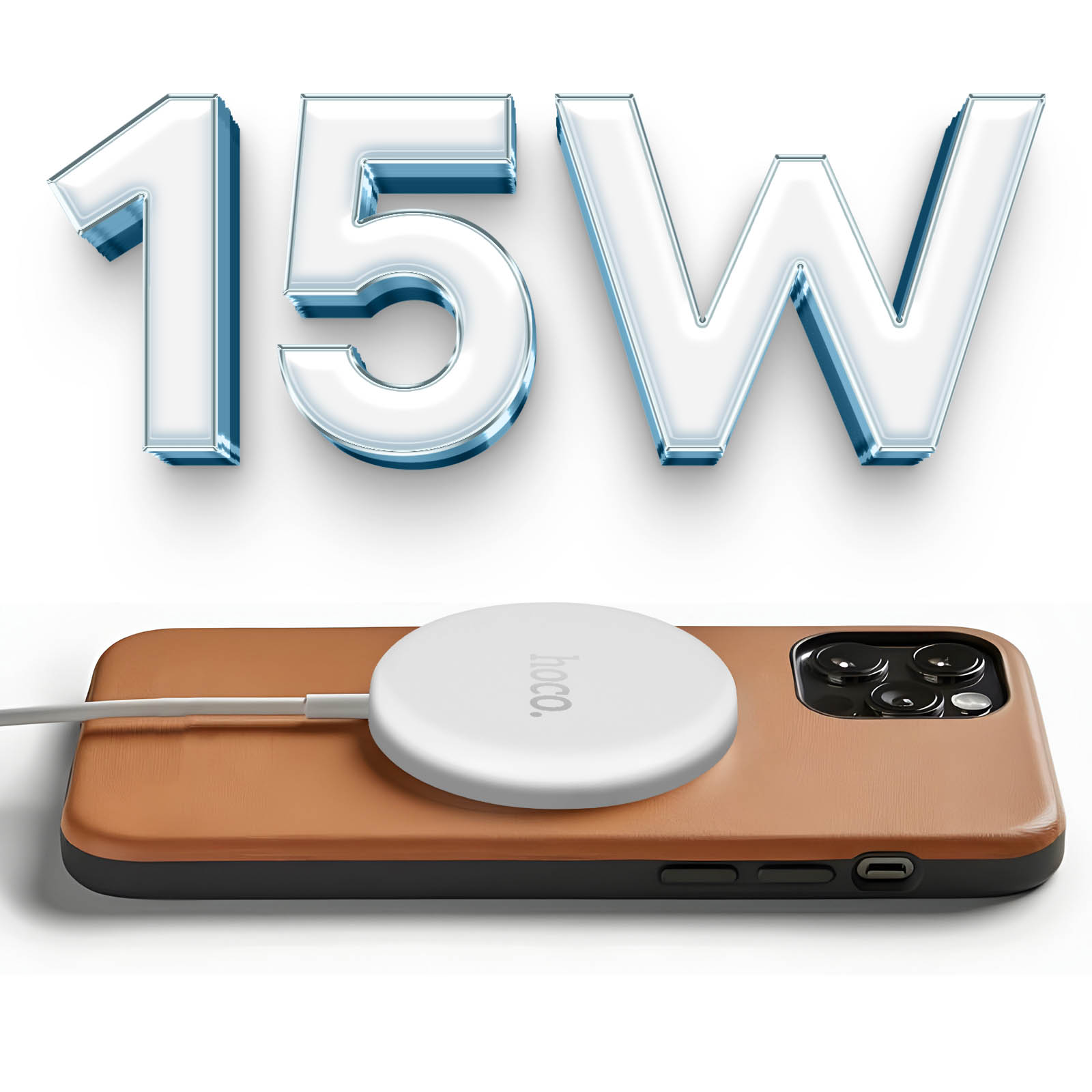 Cargador MagSafe de 15 W para iPhone - Interfaz USB-C - Blanco, Hoco - Spain