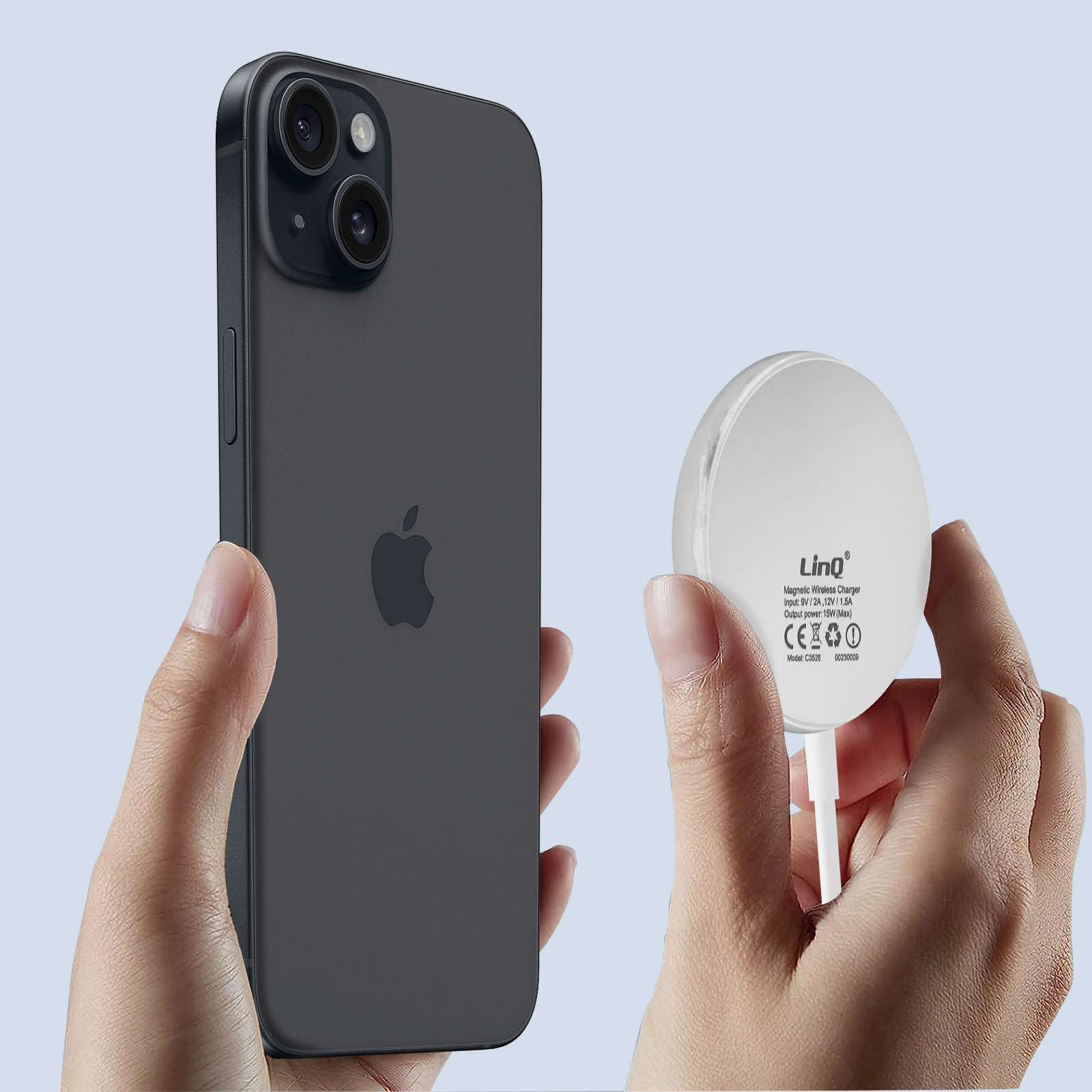 Chargeur MagSafe iPhone 15W, LinQ - Blanc - Français