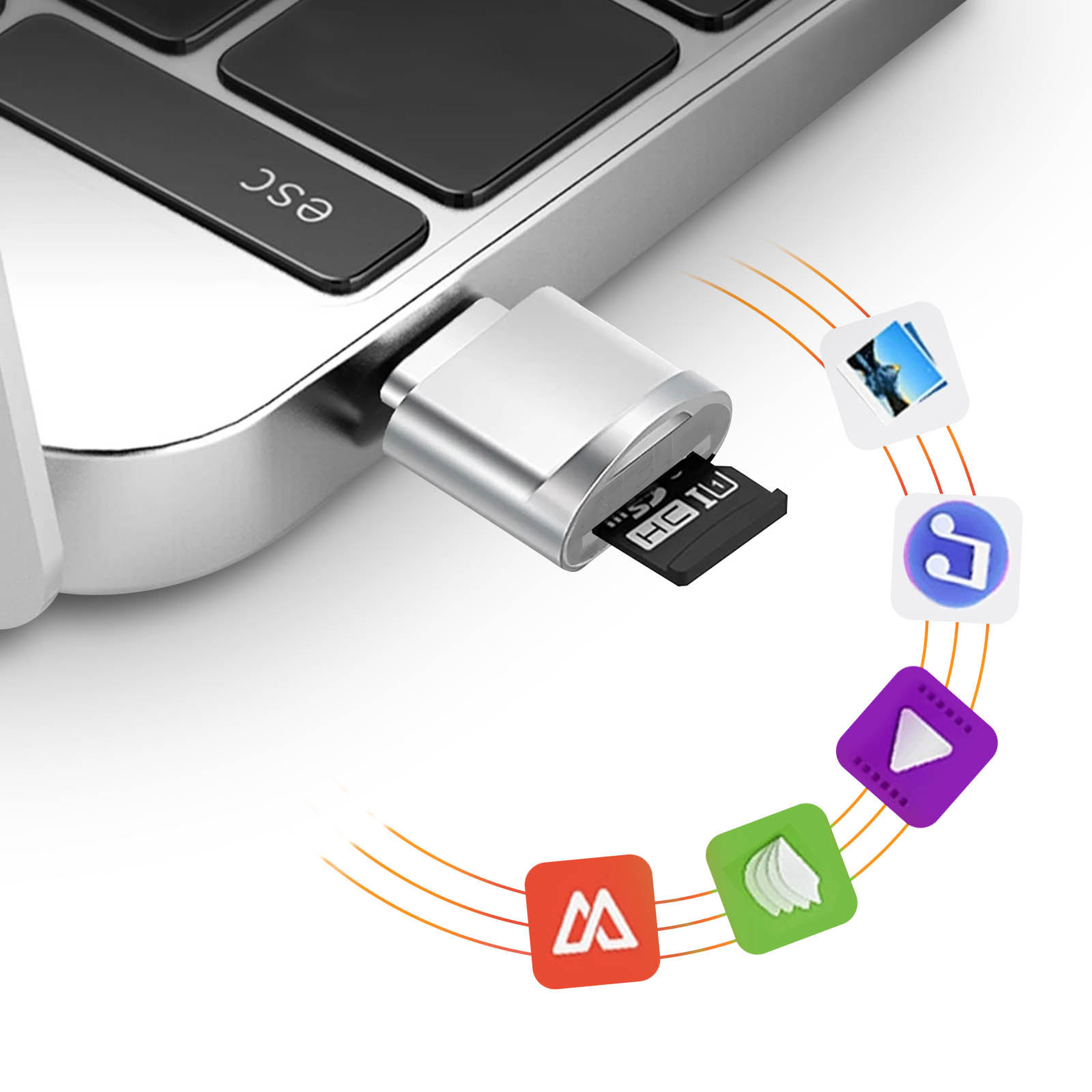 Mini Lecteur Carte micro SD / TF, Adaptateur USB-C 3.1 - Argent