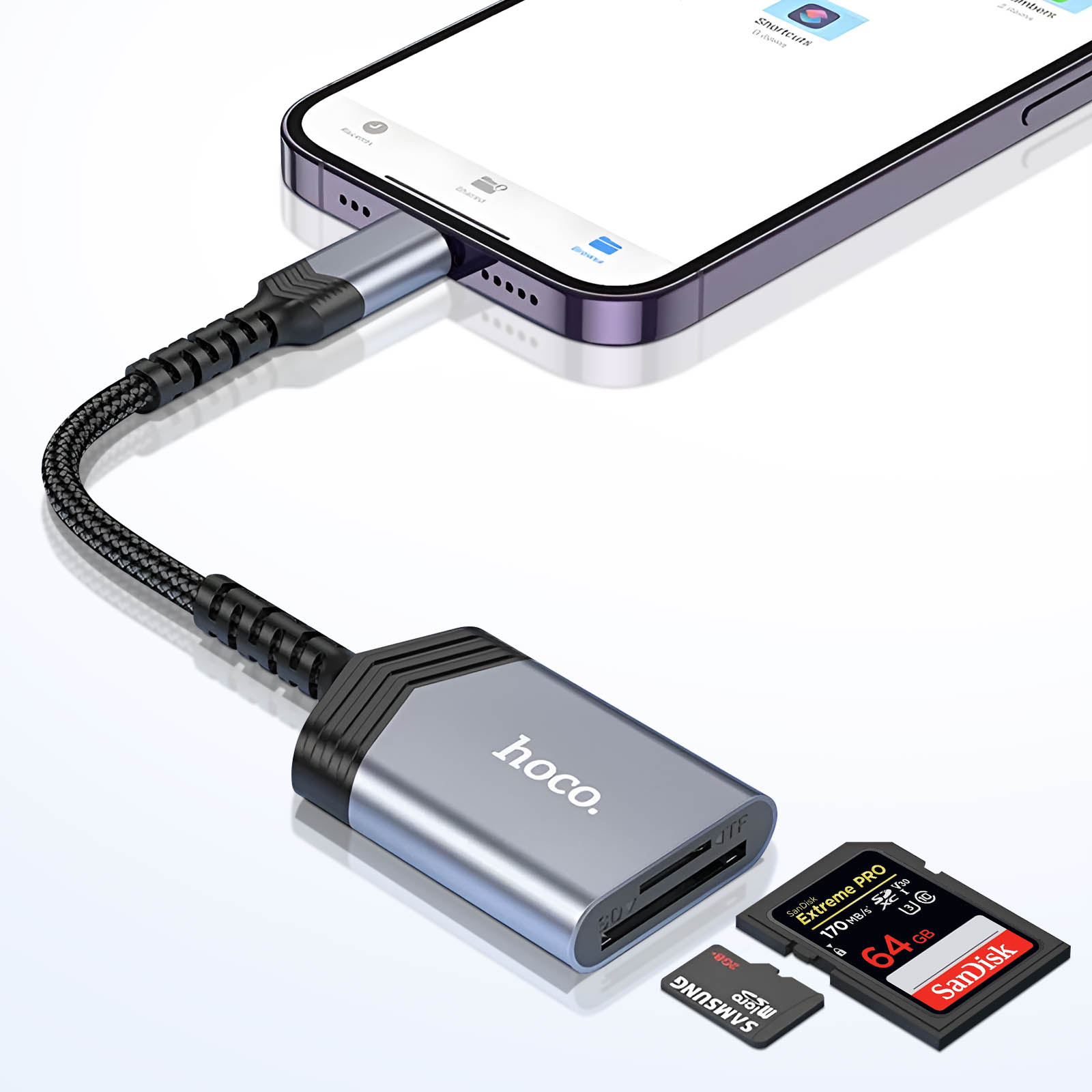 Lecteur Carte iPhone / iPad pour Carte SD + micro SD (2TB) - Hoco