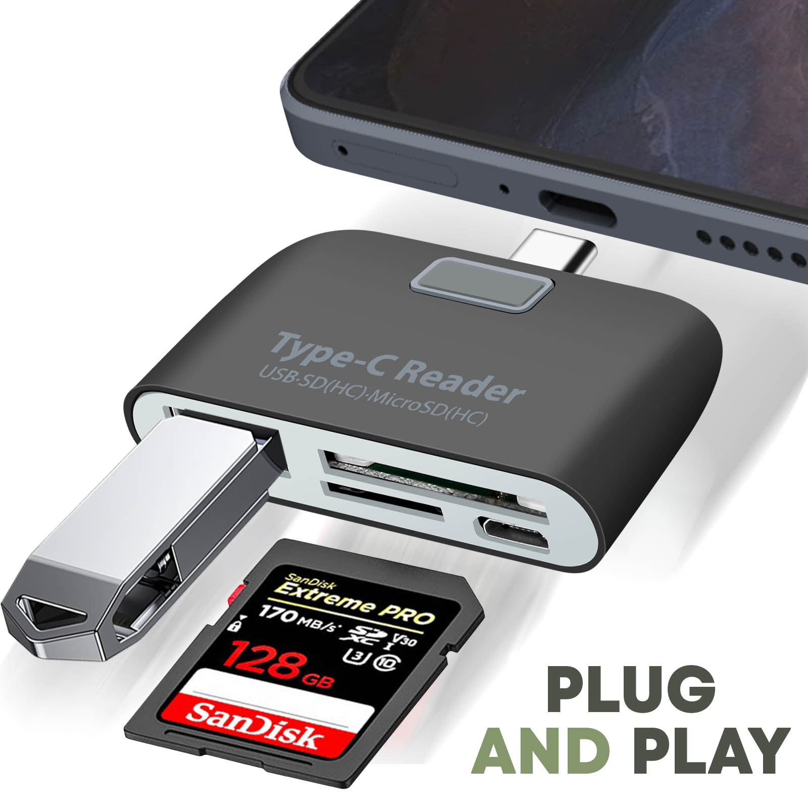 Avizar Adaptateur USB-C vers USB et micro USB, Lecteur Carte SD et