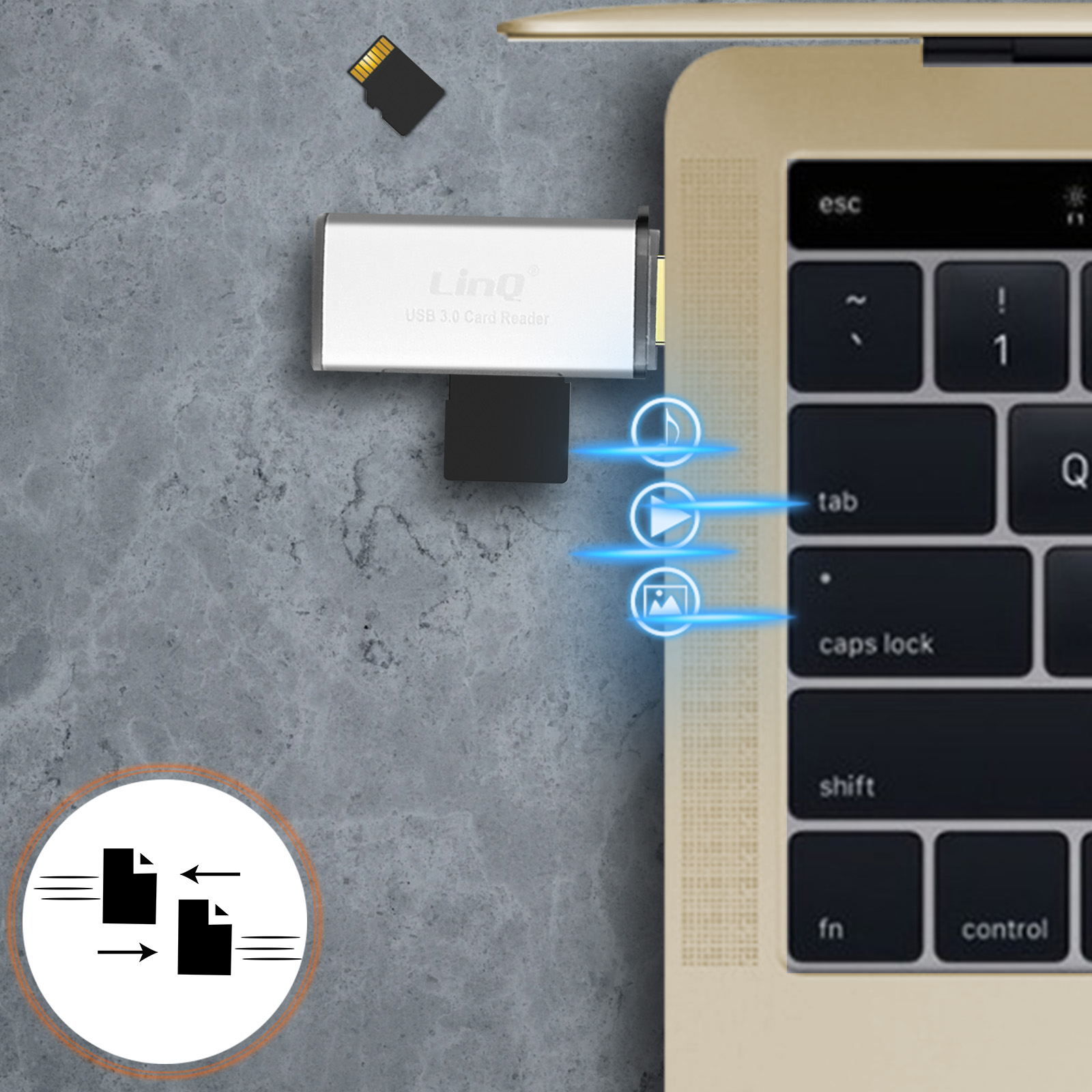 Lecteur de Carte Mémoire SD / Micro SD OTG embouts USB et Micro-USB, LinQ -  Bleu - Français