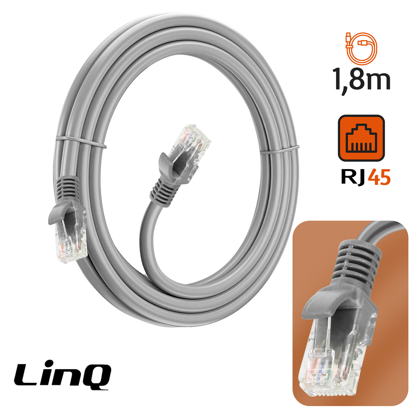 Câble Ethernet 1.8m, RJ45 Catégorie 6 Transfert 10Gbps - 250MHz, LinQ -  Gris - Français