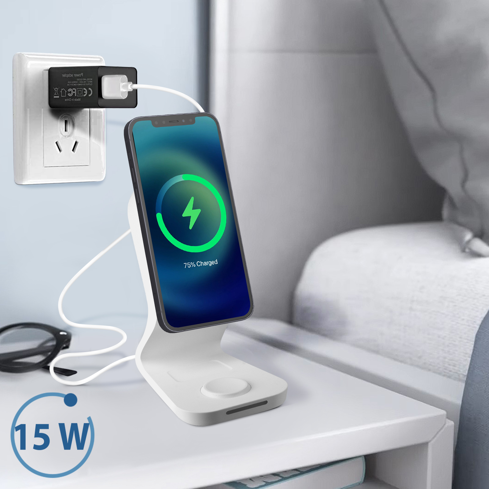 Station de Charge MagSafe pour iPhone, 3-en-1 avec Charge sans Fil pour  Apple Watch et AirPods - Blanc