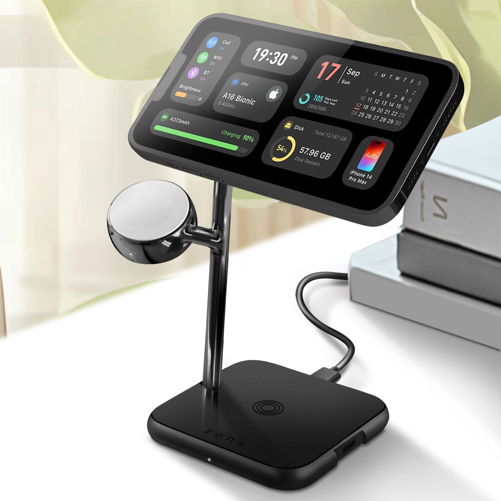 Zens Estación de Carga Inalámbrica 4 en 1 con MagSafe para iPad, iPhones,  AirPods, Apple Watch Alumi