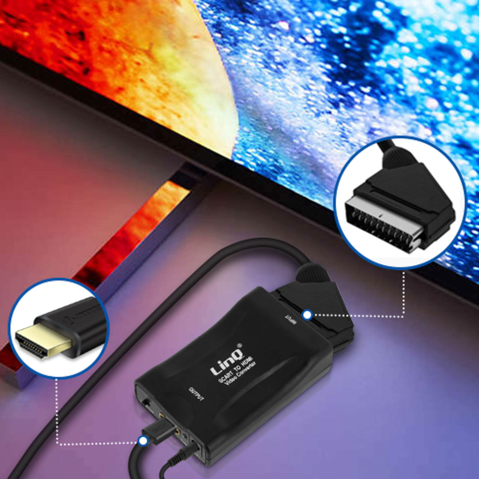 Adaptador de vídeo Euroconector a HDMI 1080P, LinQ - Negro - Spain