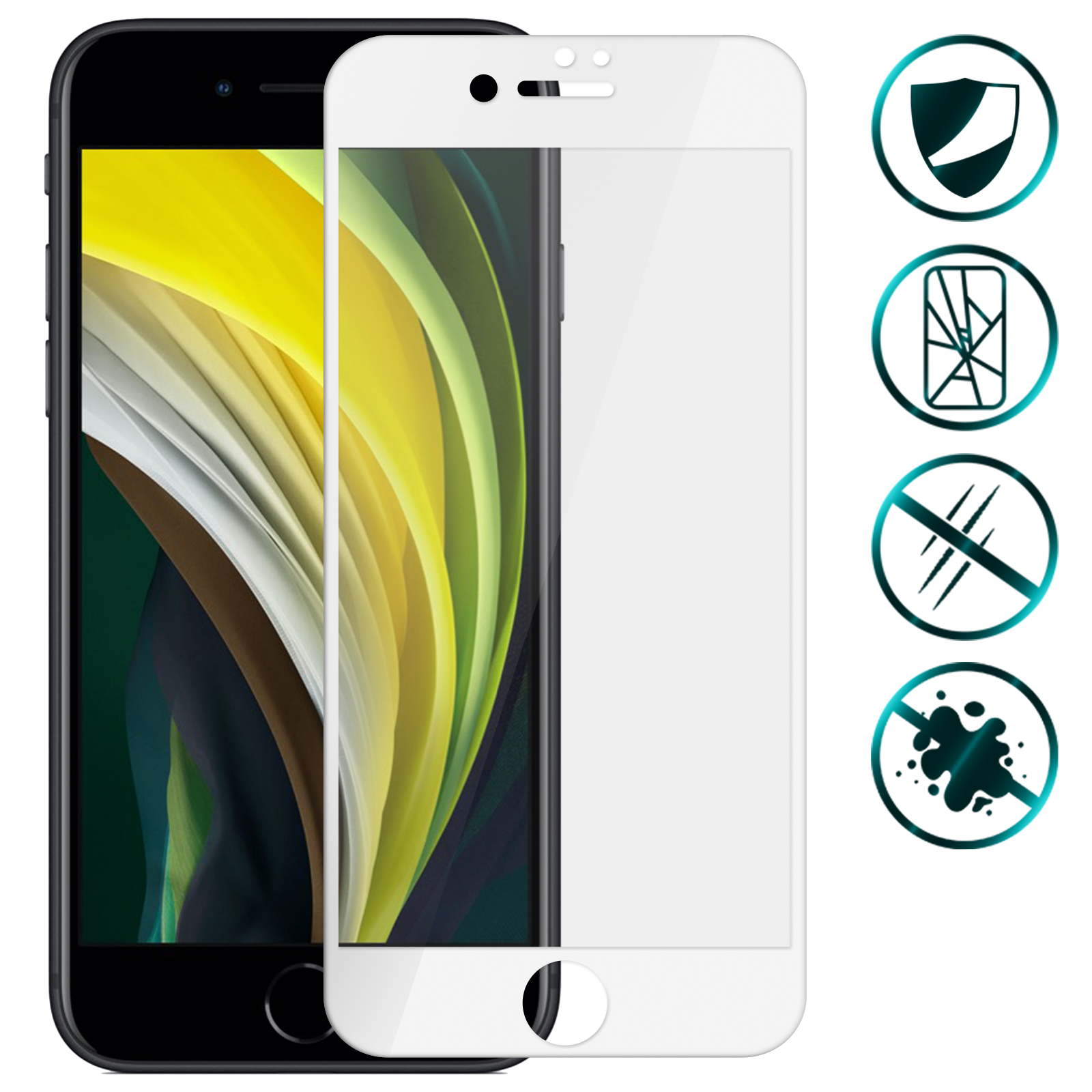 Protector de pantalla de cristal templado 0,3 mm contornos blancos para iPhone  SE 2022, 2020 y iPhone 8, 7 - Spain