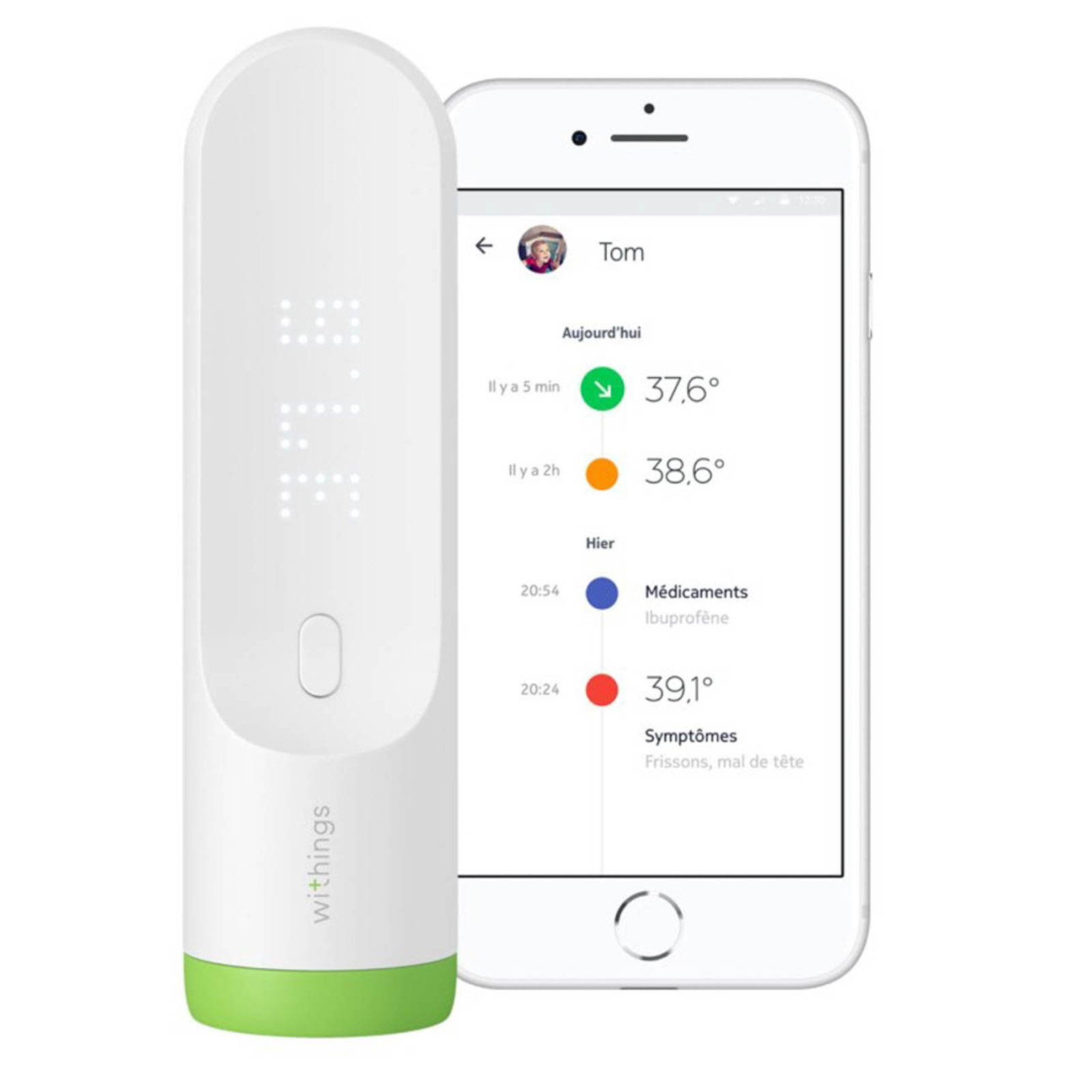 Thermomètre Temporal Withings Thermo Connecté Bluetooth Synchronisation iOS  / Android - Français