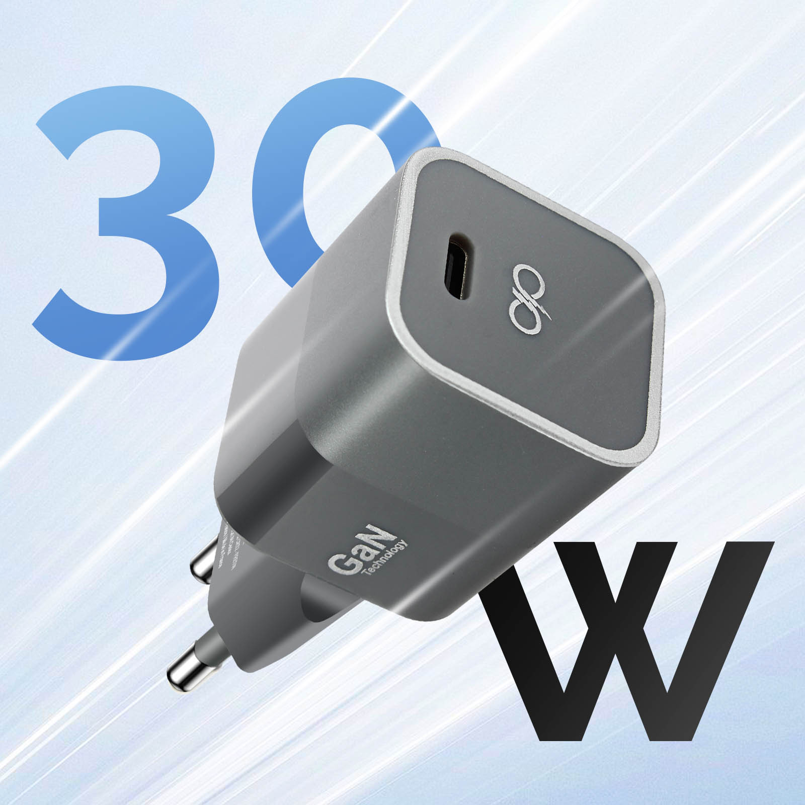 Chargeur Secteur GaN 30W, USB-C Power Delivery avec Garantie à Vie, Force  Power - Gris - Français