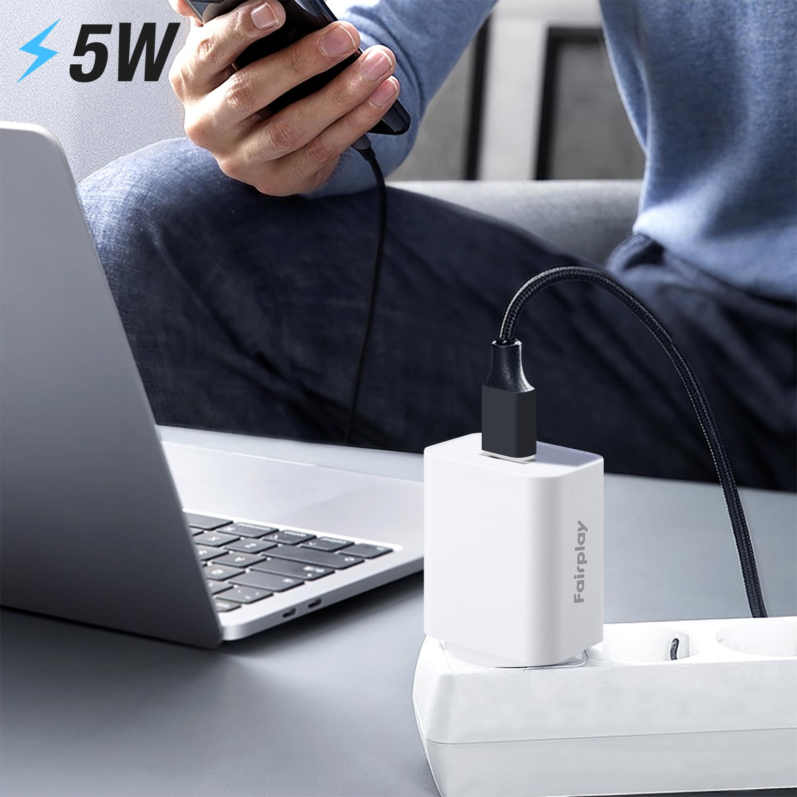 Chargeur adaptateur secteur USB 5W Blanc