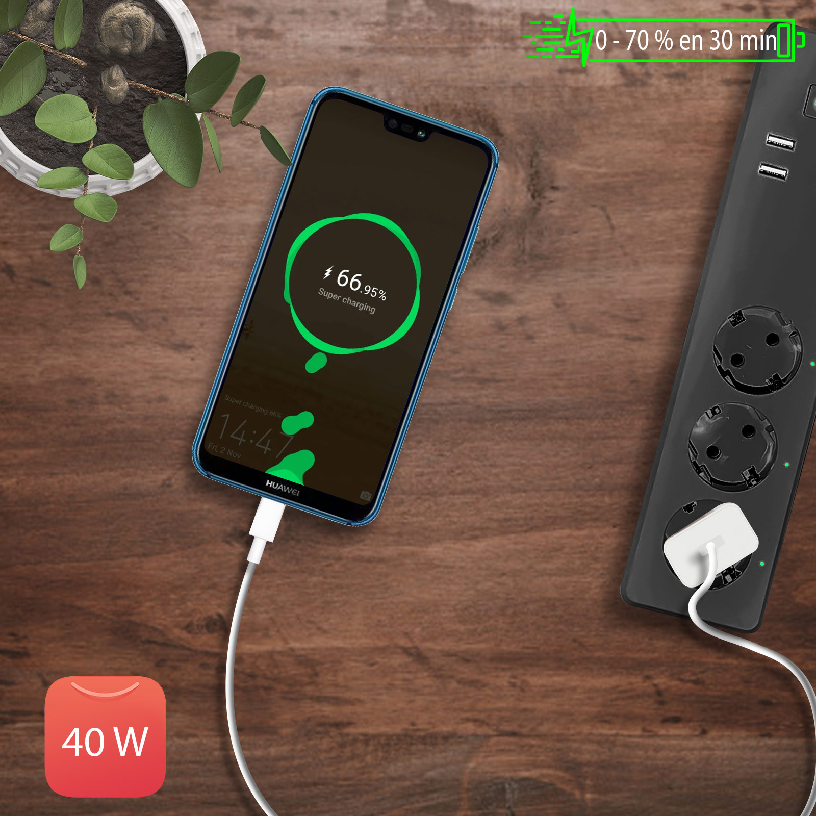 Adaptateur mural HUAWEI 40W SuperCharge Chargeer 5A Maroc