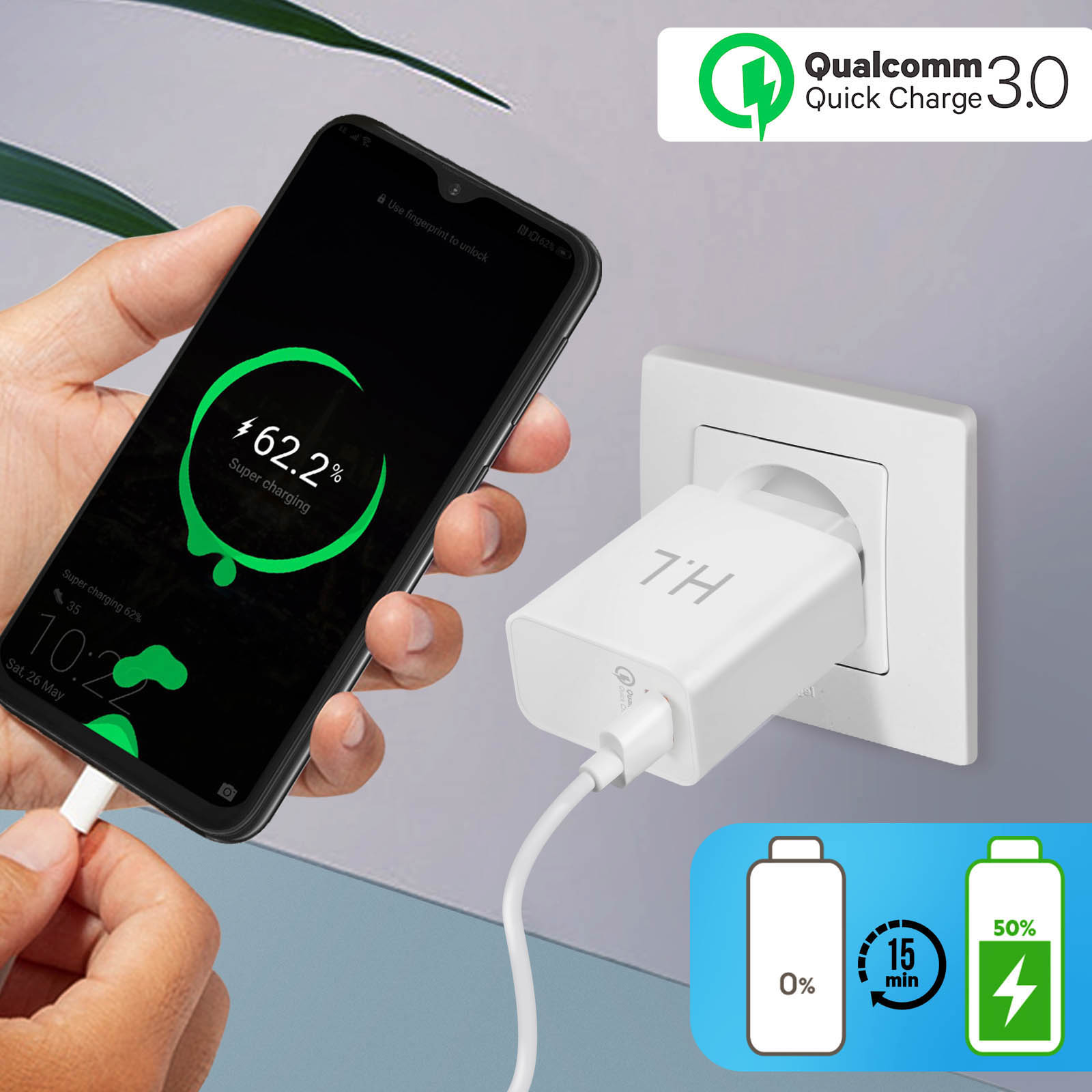 Chargeur iPhone 3A Qualcomm Quick Charge 3.0 avec câble lightning