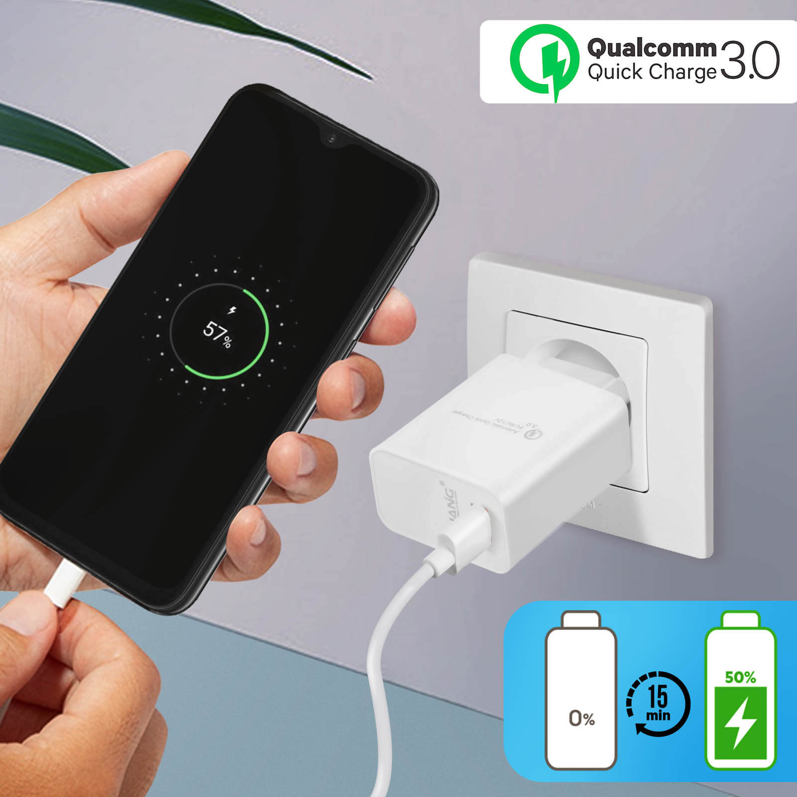 Chargeur Secteur 3A Qualcomm Quick Charge 3.0 avec câble Micro USB