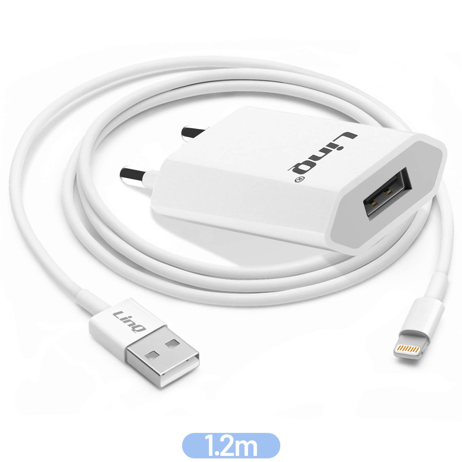 Chargeur iPhone : Chargeur Secteur USB + Câble USB vers Lightning, LinQ -  Blanc - Français