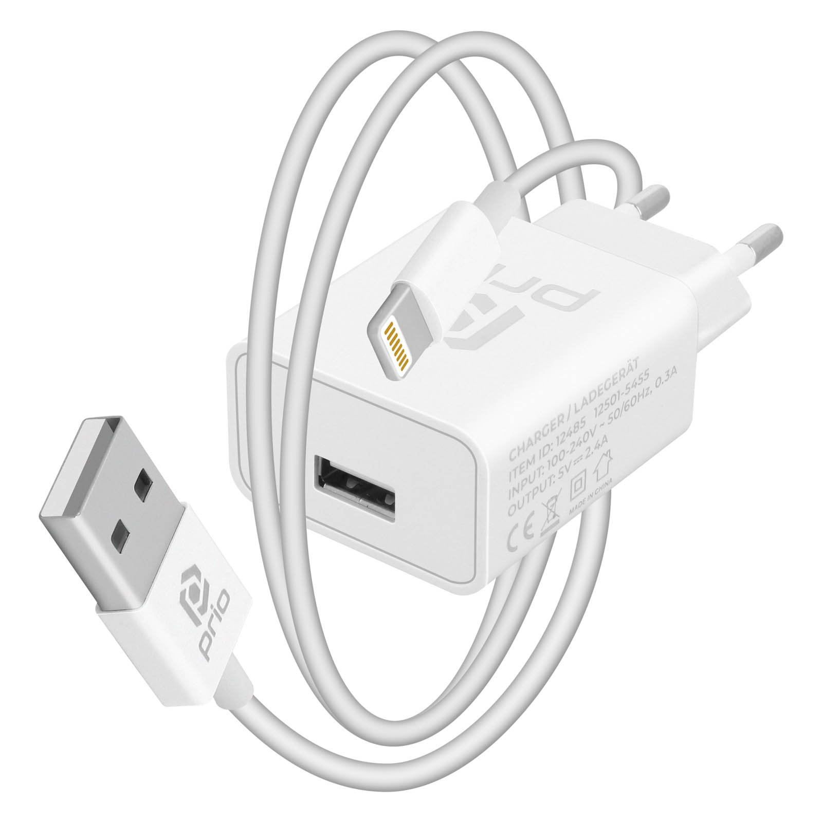 Carregador USB 5V 2.4A + Cabo Lightning MFI 1m