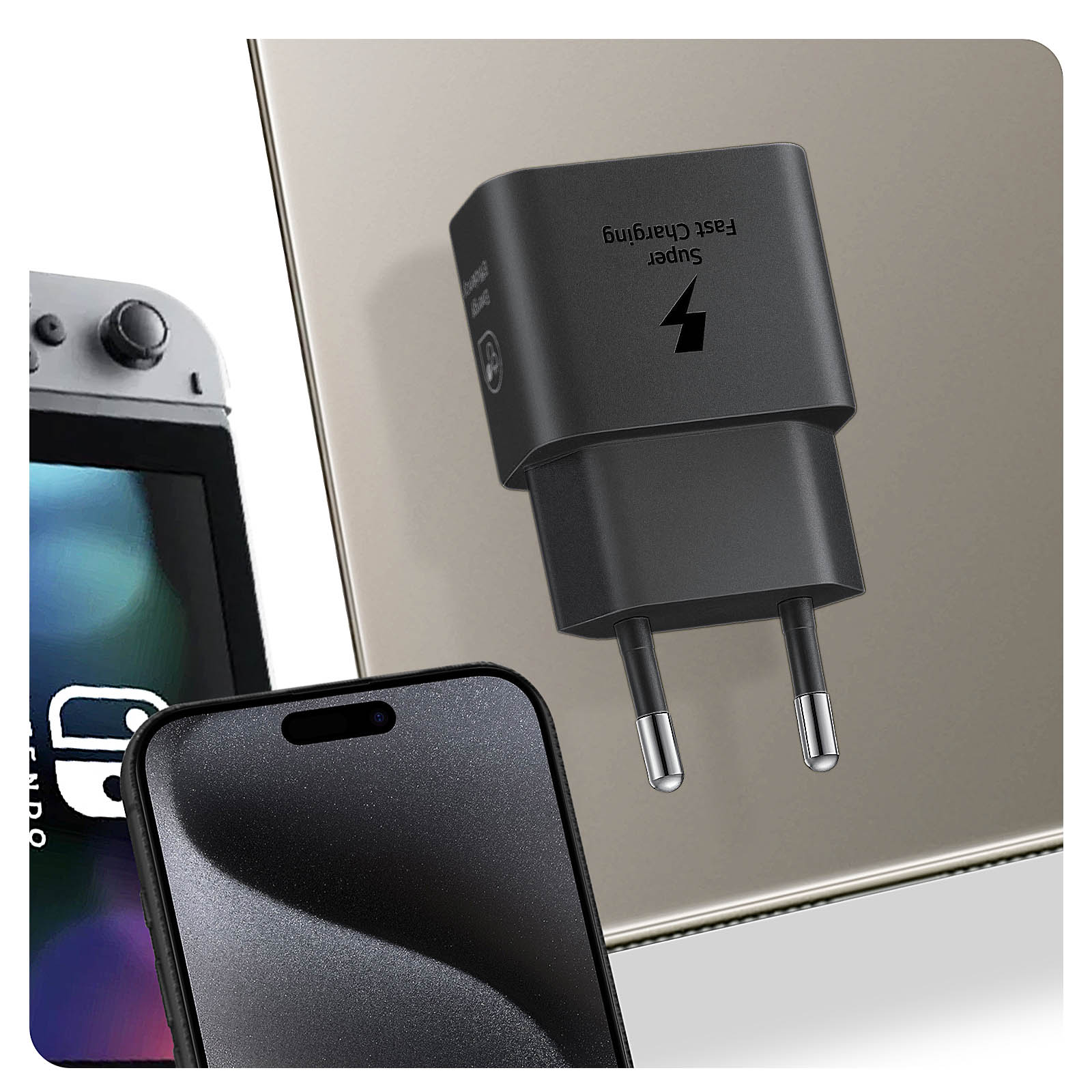 Chargeur secteur USB-C 25W, Technologie GaN - Produit officiel Samsung,  Noir - Français