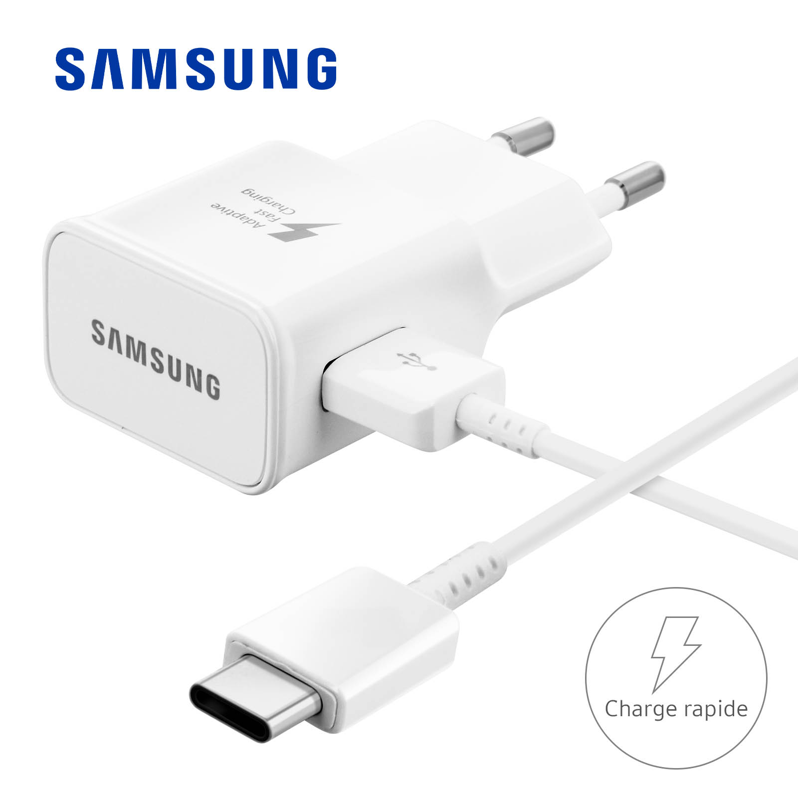 Chargeur secteur original Samsung + Câble USB Type C - Blanc - Français