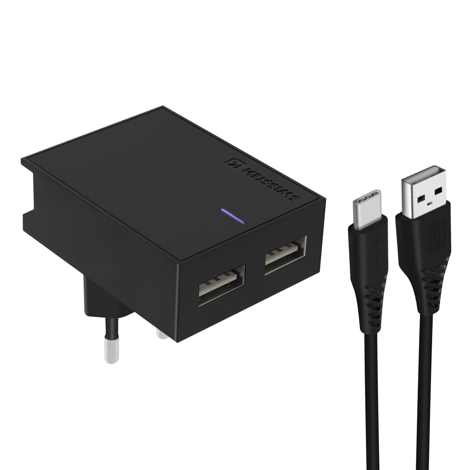 Cache Prise de Courant USB - USB-A et USB-C - 55x55 - Noir