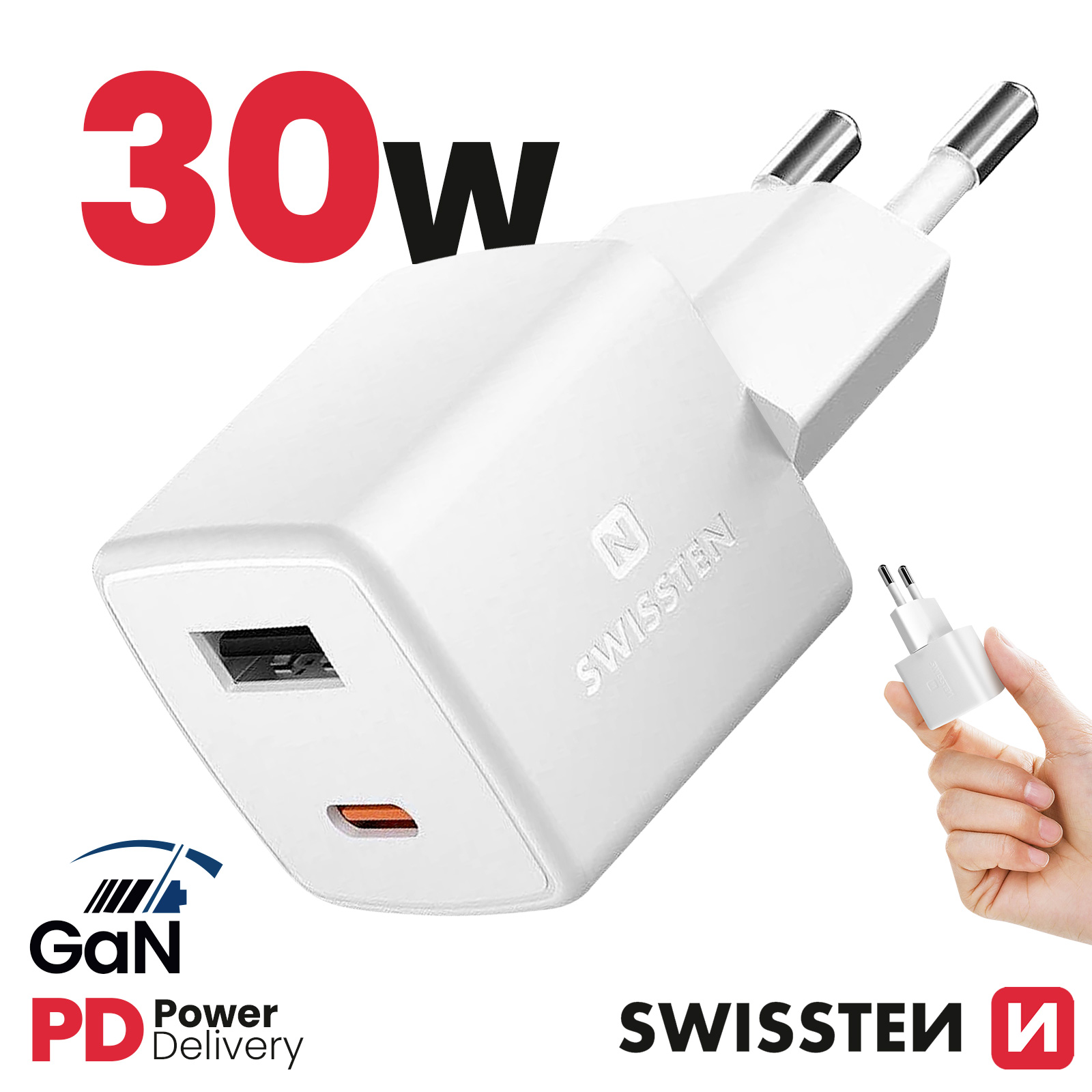 Chargeur secteur Power Delivery 3.0 de 30 W avec 2 ports USB-C