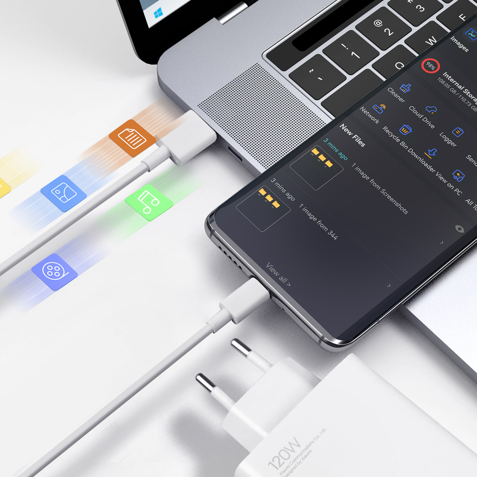 Chargeur Secteur d'Origine Xiaomi USB 120W Charge Rapide avec Câble USB-C -  Blanc - Français