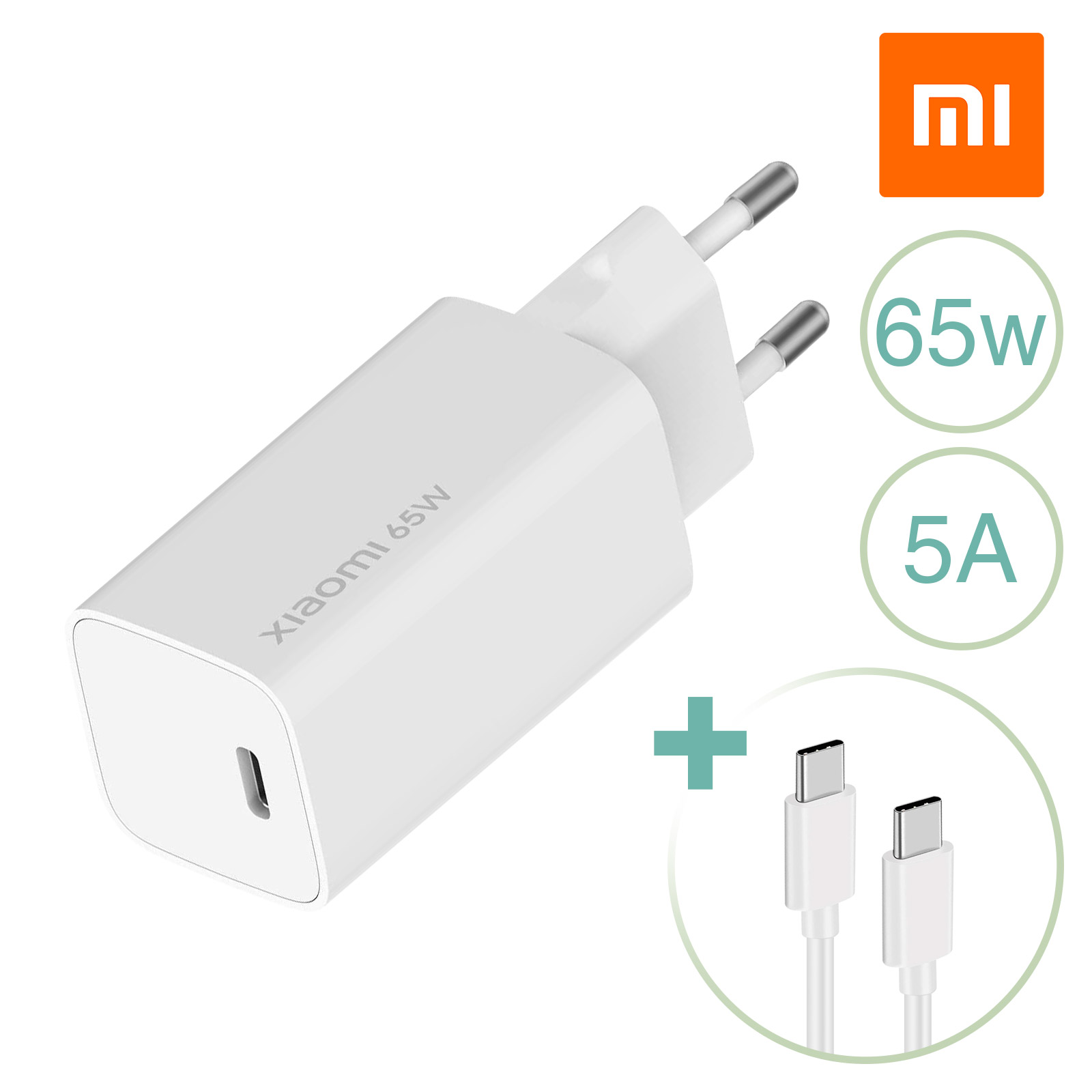 Chargeur GaN USB C 65W 5A Xiaomi, Charge Ultra-rapide + Câble USB C - Blanc  pour Ordinateur Portable, Macbook, Notebook…