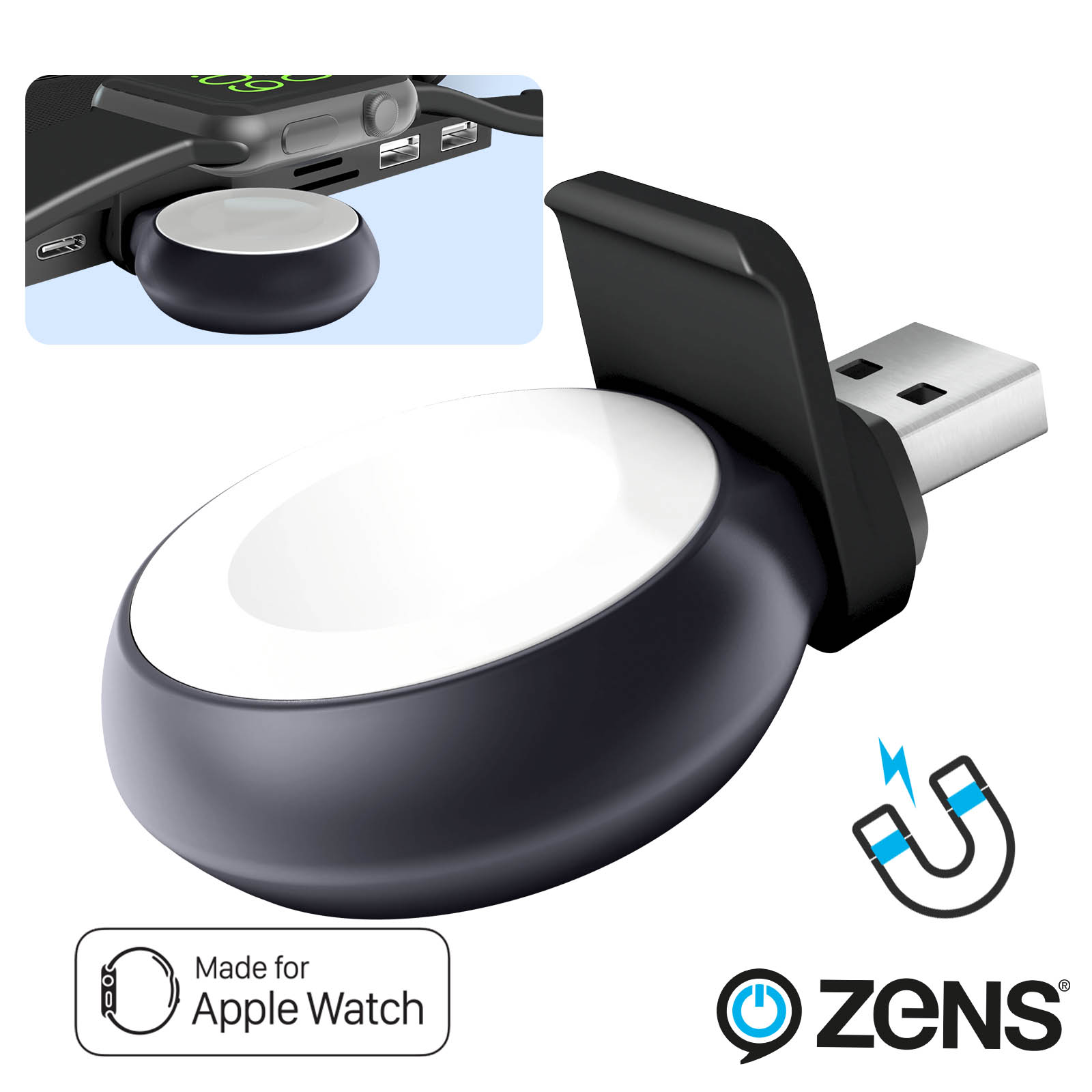 Chargeur Portable Apple Watch, Sans-fil avec Embout USB, Zens - Français