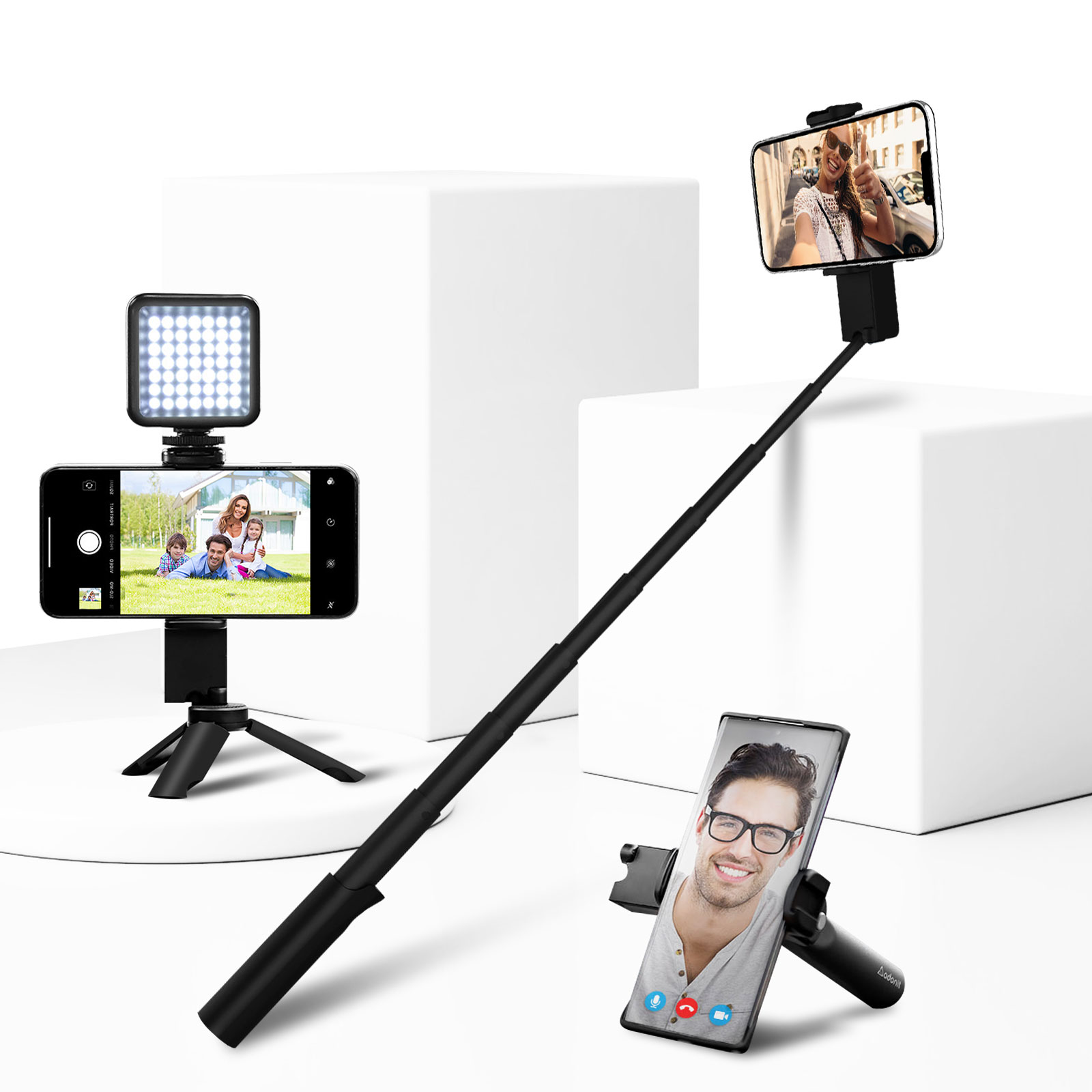 Perches Selfie Quad Trépieds avec télécommande,Ufanore Perche à Selfie  Extensible Monopode 140cm Bluetooth Trépied pour Téléphone Portable avec  Gogro Mount Compatible avec iPhone,Android,Caméra : : High-Tech