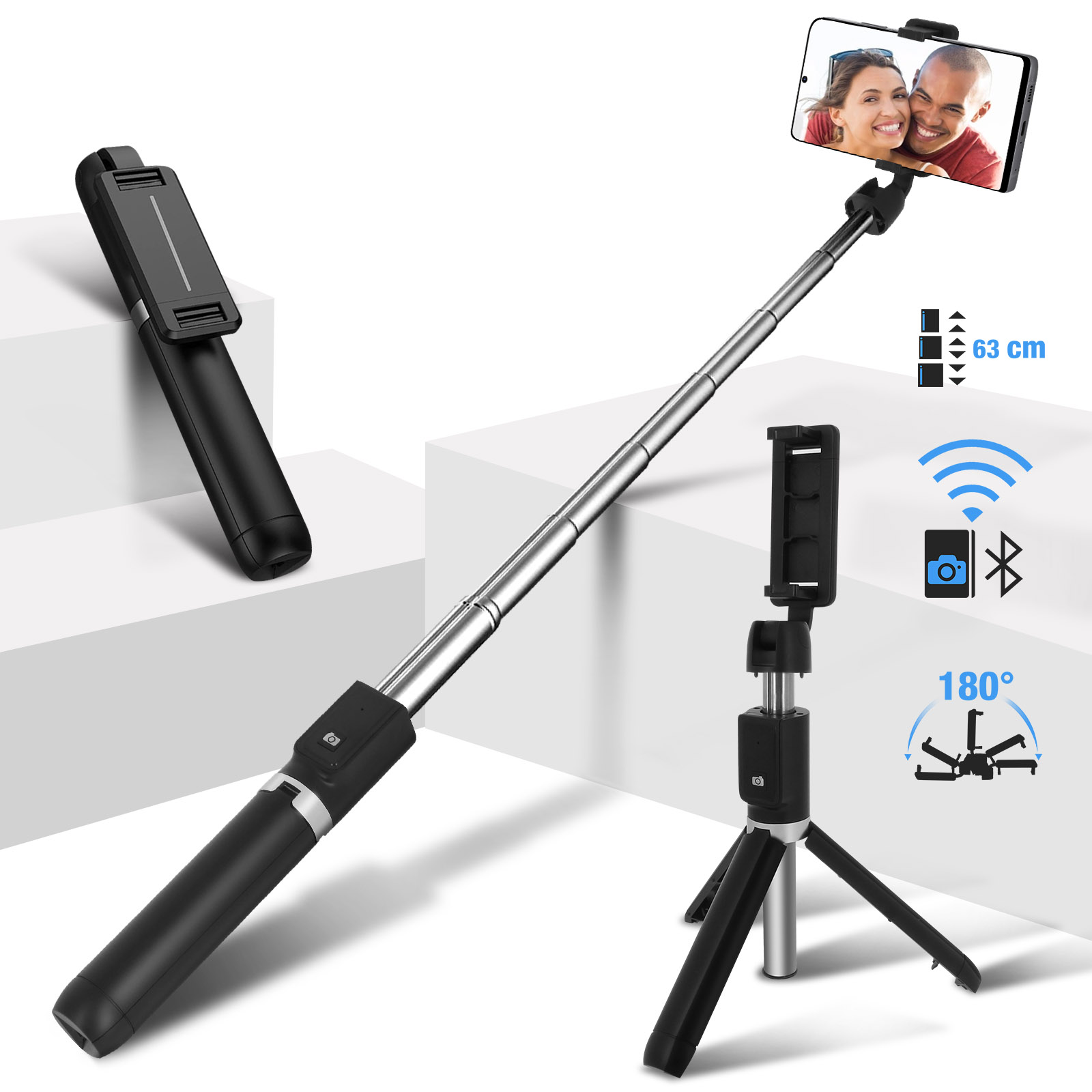 Perche à Selfie Sans Fil Rotative à 360 Degrés - Noire
