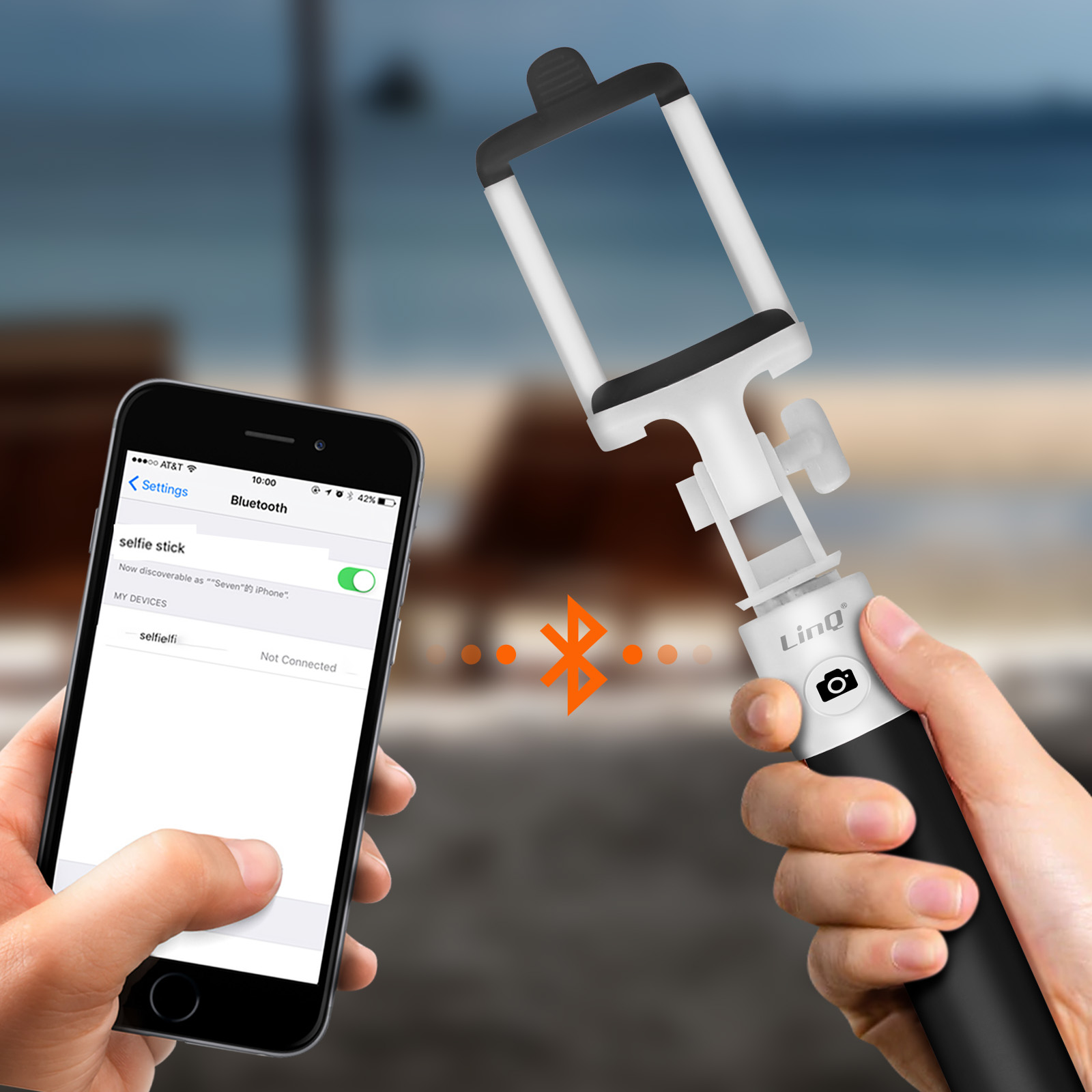 Perche Selfie Bluetooth Sans-fil Extensible avec Bouton Déclencheur, LinQ -  Noir - Français