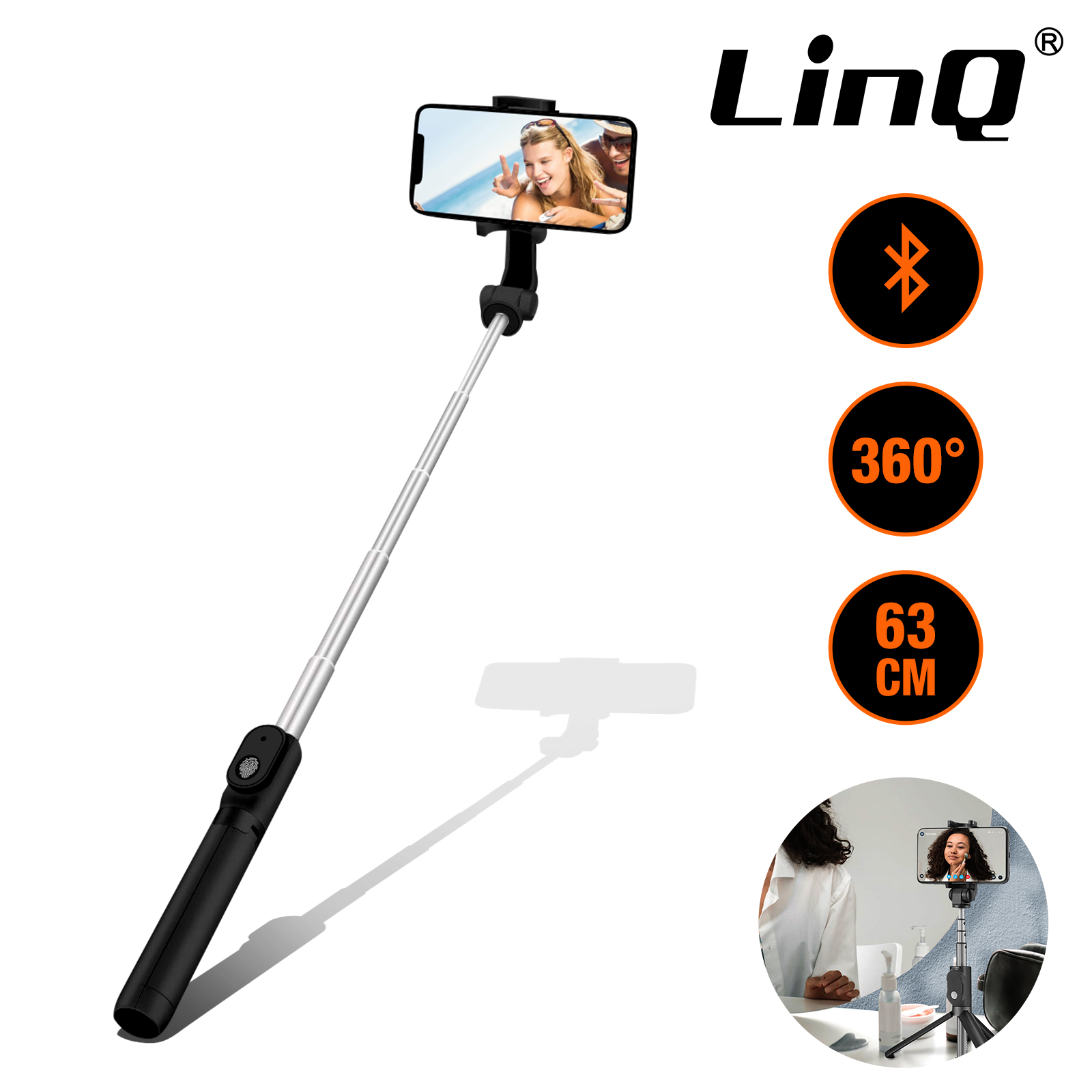 Mini Trépied Smartphone Métal Pieds Extensibles Rotatif 360° - LINQ - Gris  Argent - Poids max 2kg