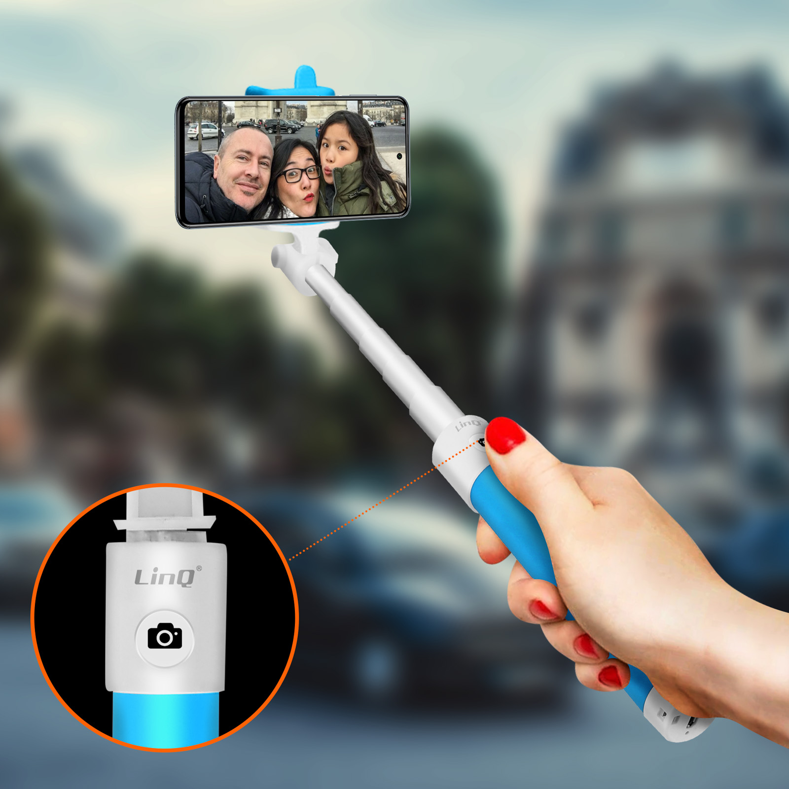 Perche Selfie Bluetooth Sans-fil Extensible avec Bouton