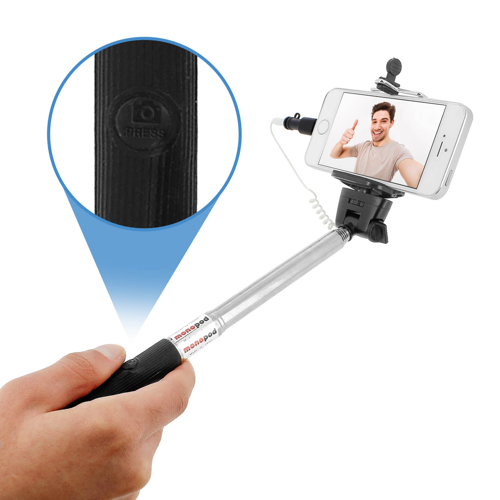 Avizar Perche à Selfie iPhone Lightning Télescopique Extensible 1m