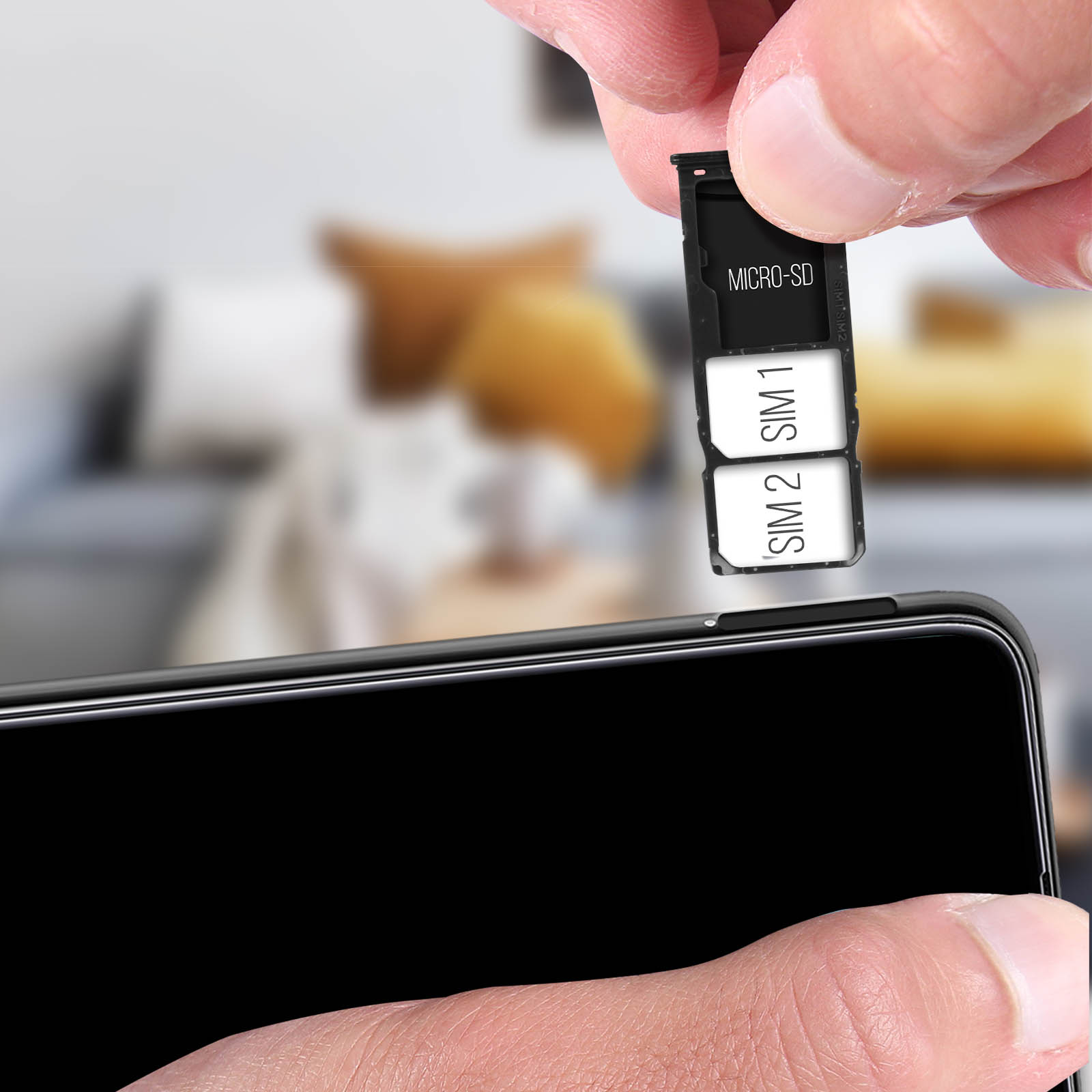 Tiroir carte SIM Samsung Galaxy A21s + micro SD - Noir - Français