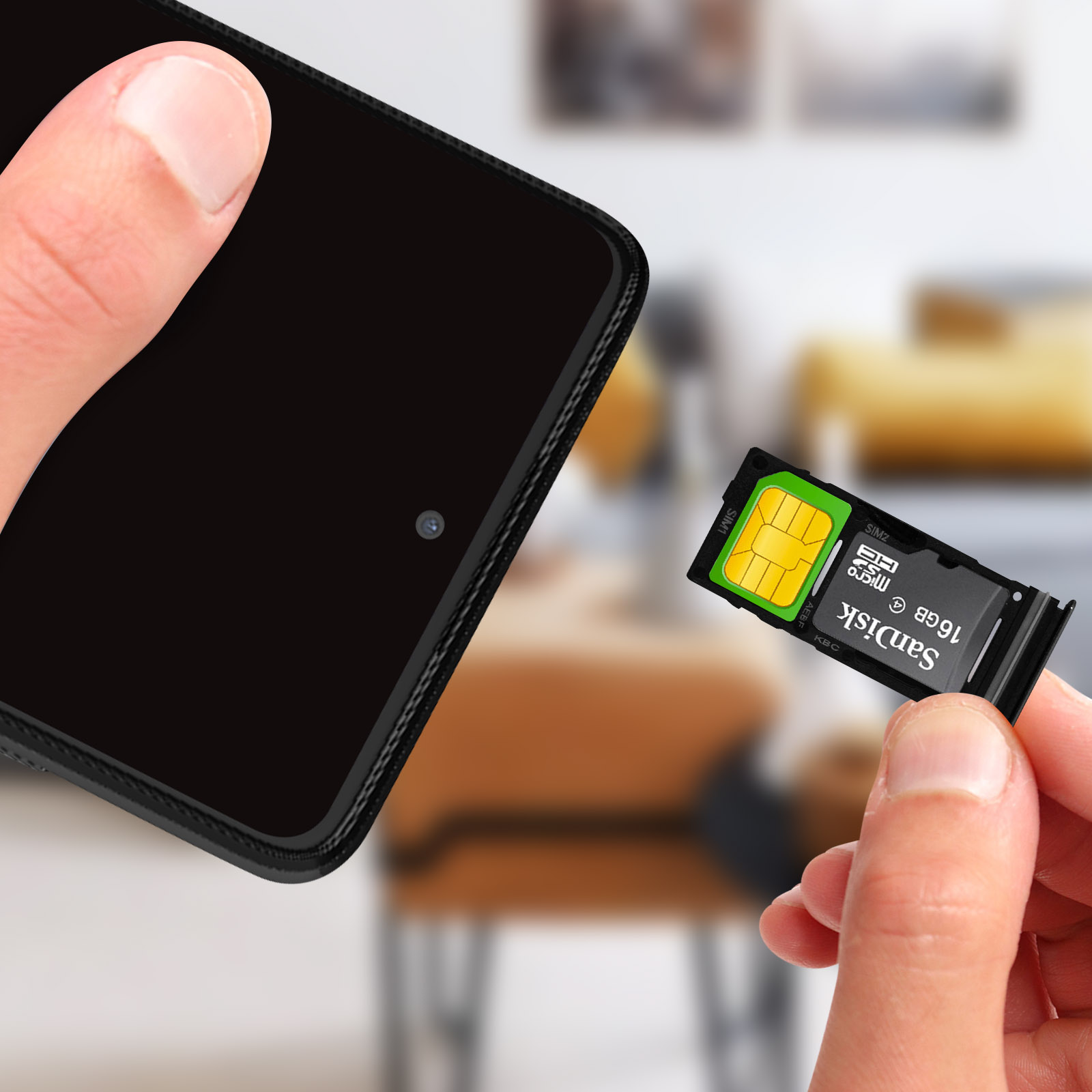 Tiroir de carte double SIM et carte SD Noir ORIGINAL pour SAMSUNG