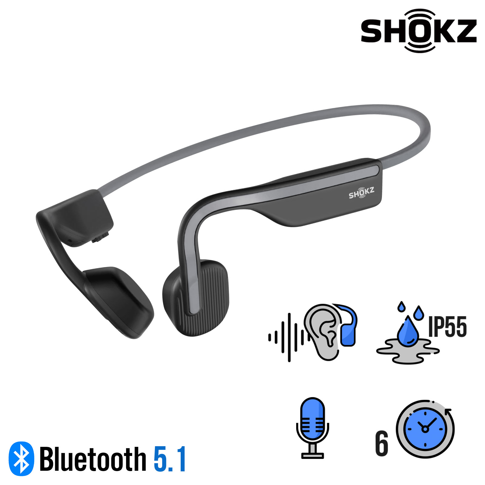 Casque Conduction Osseuse Shokz OpenMove Bluetooth 5.1, Sport Kit