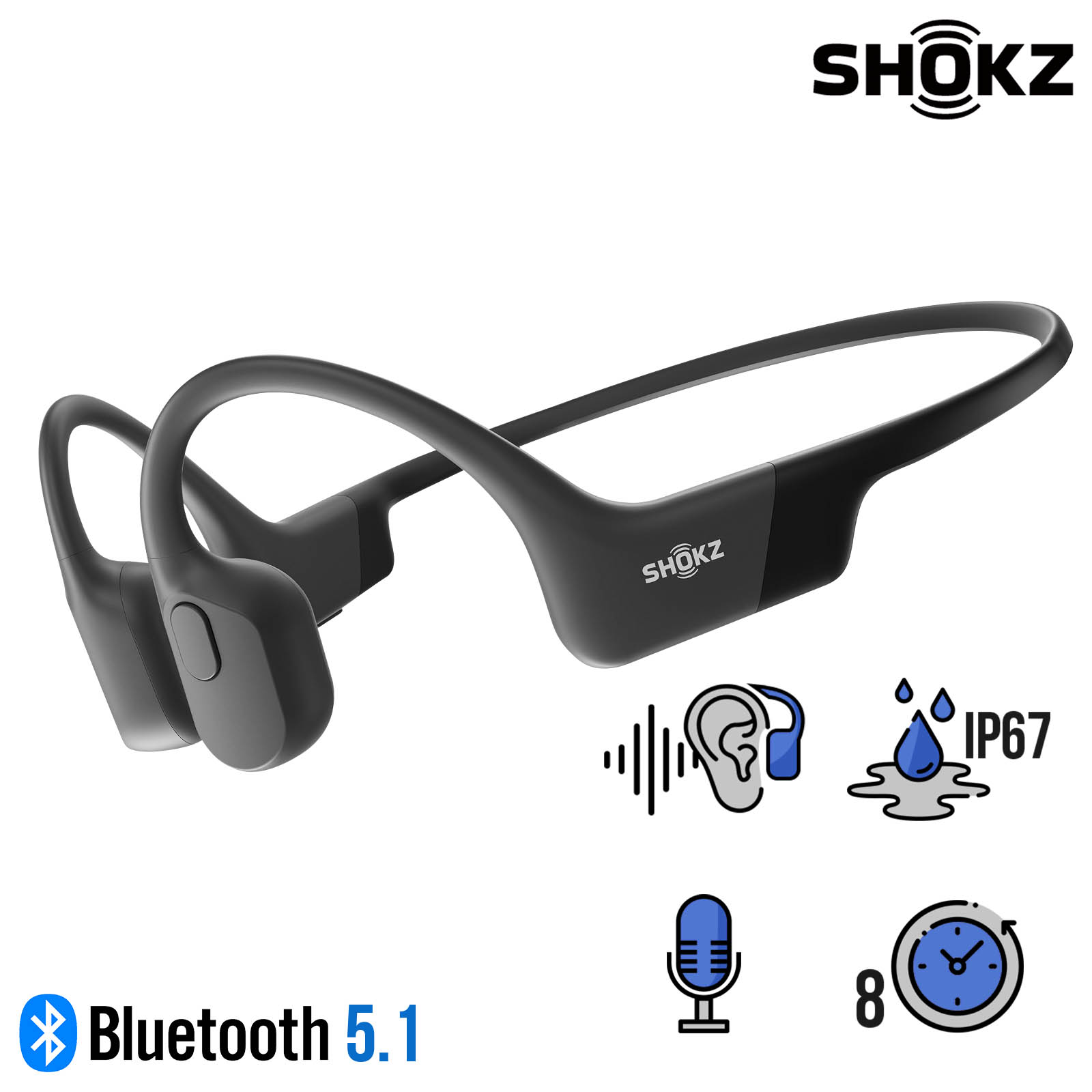 Casque sans fil à conduction osseuse - SHOKZ OpenRun - Bluetooth V5.1 -  IP67 - Jusqu'à 08 heures d'autonomie - (Prix en fcfa)