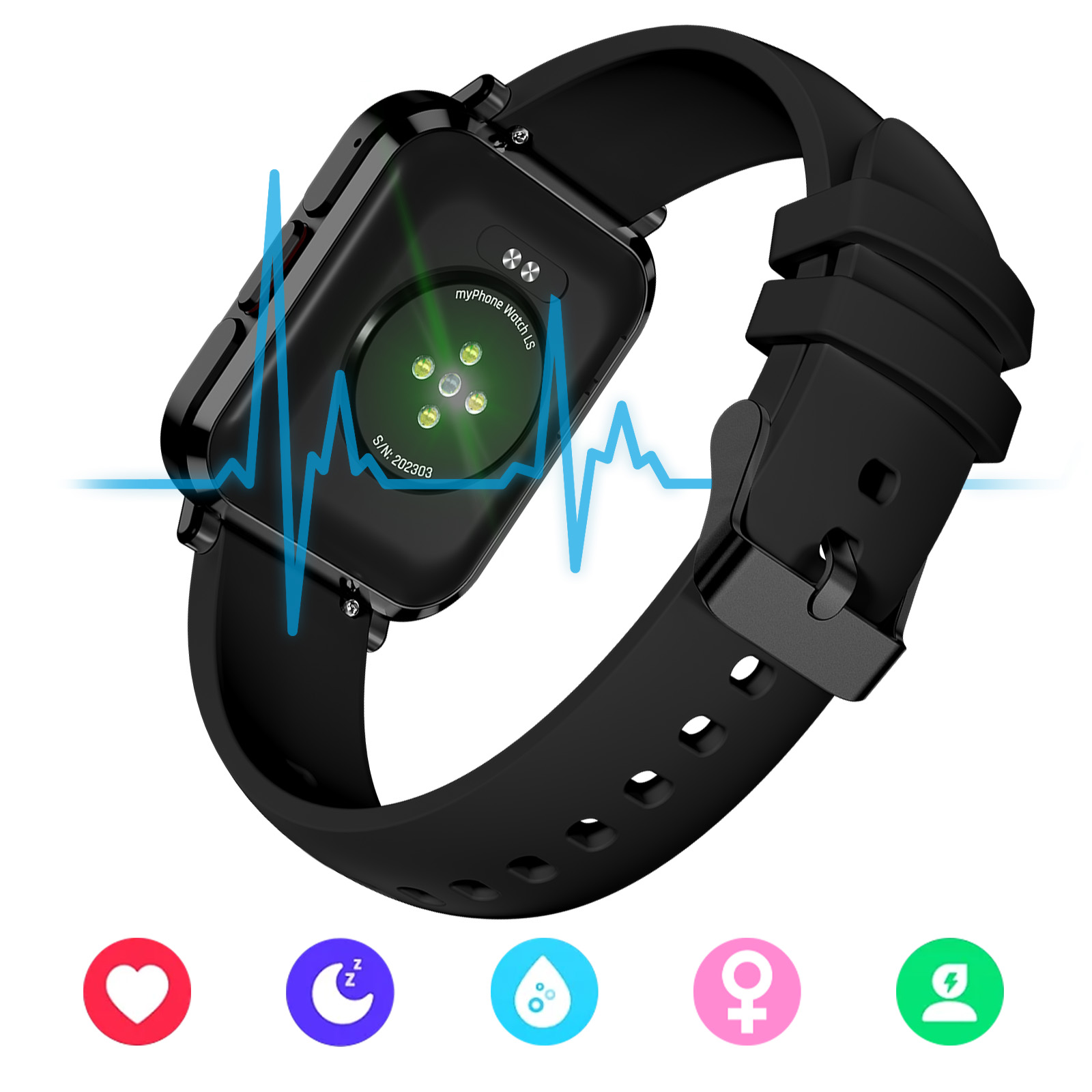 Smartwatch sportivo myPhone Watch LS, con Health e Activity Tracker, IP68 -  nero - Italiano