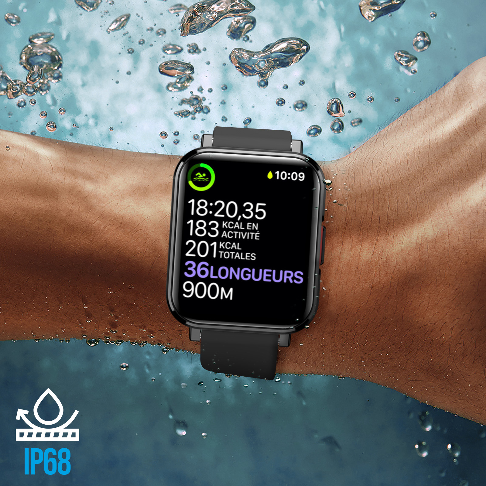 Smartwatch sportivo myPhone Watch LS, con Health e Activity Tracker, IP68 -  nero - Italiano