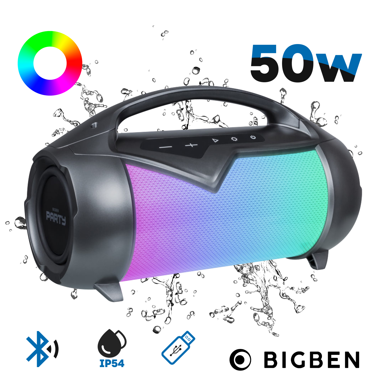 Enceinte Bluetooth Bigben Party avec effets lumineux et 2 micros