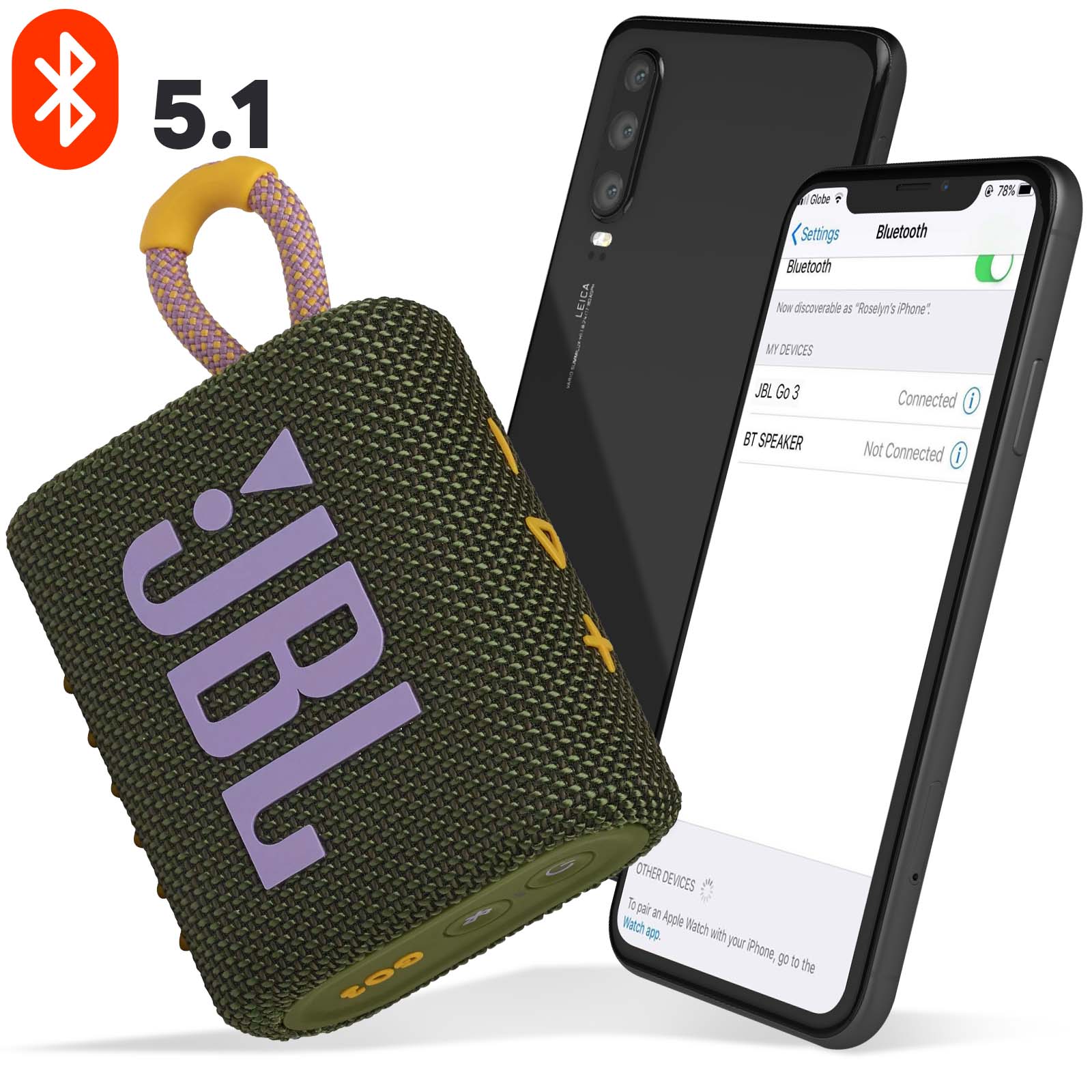 Enceinte Bluetooth JBL Go 3, Étanche IP67 Ultra-compact avec Son Puissant - Autonomie  5H - Vert - Français