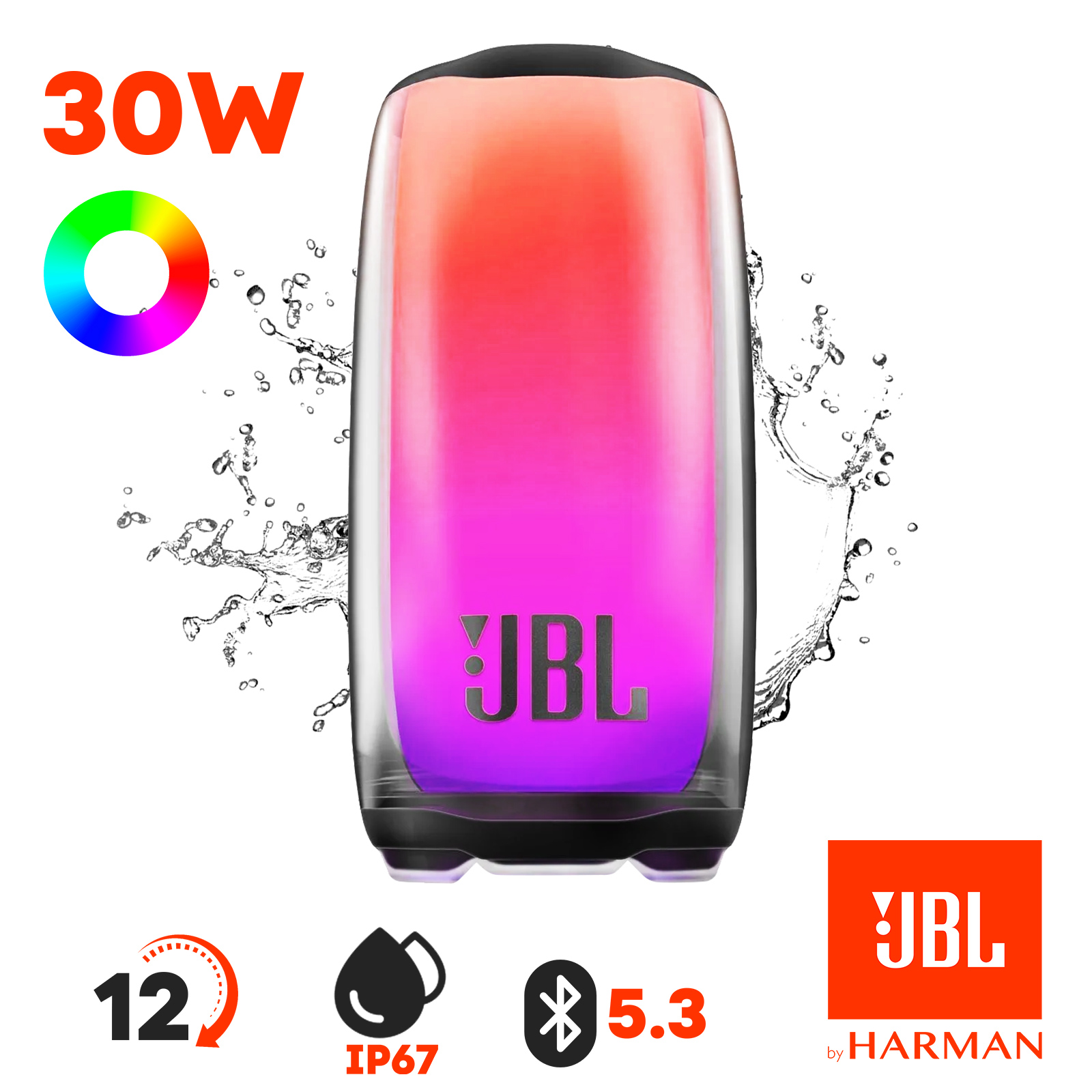 Enceinte JBL Pulse 5 Bluetooth avec Jeu de Lumière RGB 360°, Etanche -  Autonomie 12h - Français