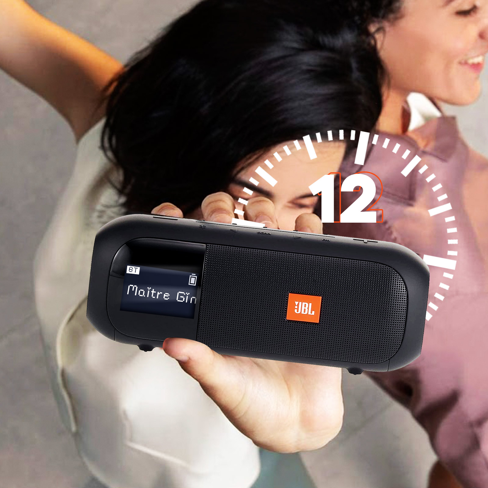 Enceinte Radio JBL Bluetooth Son Cristallin Étanche IPX7, Écran LCD et