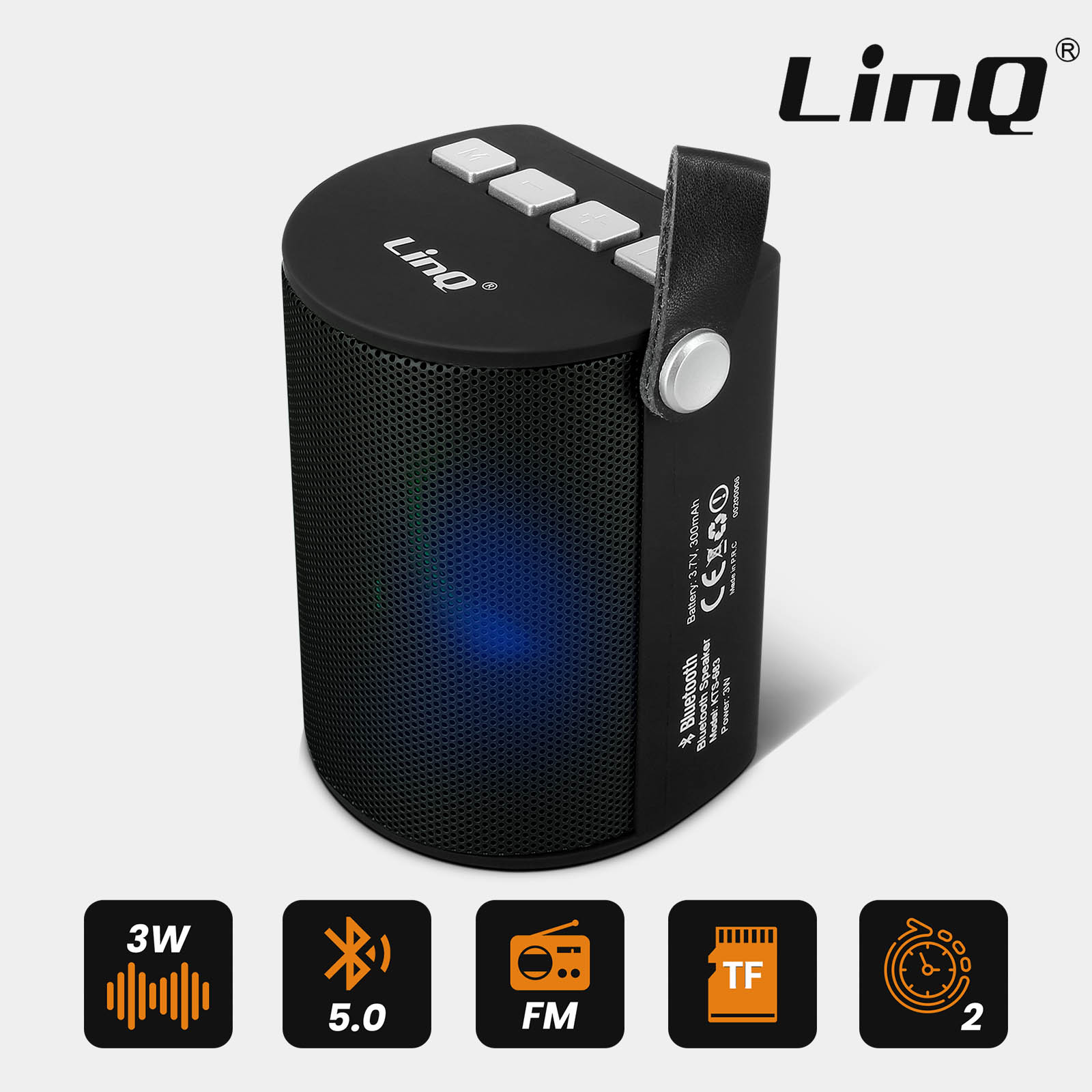 Enceinte Bluetooth Sans-fil, Radio FM à LED, Son Stéréo puissant 6W LinQ -  Noir - Français
